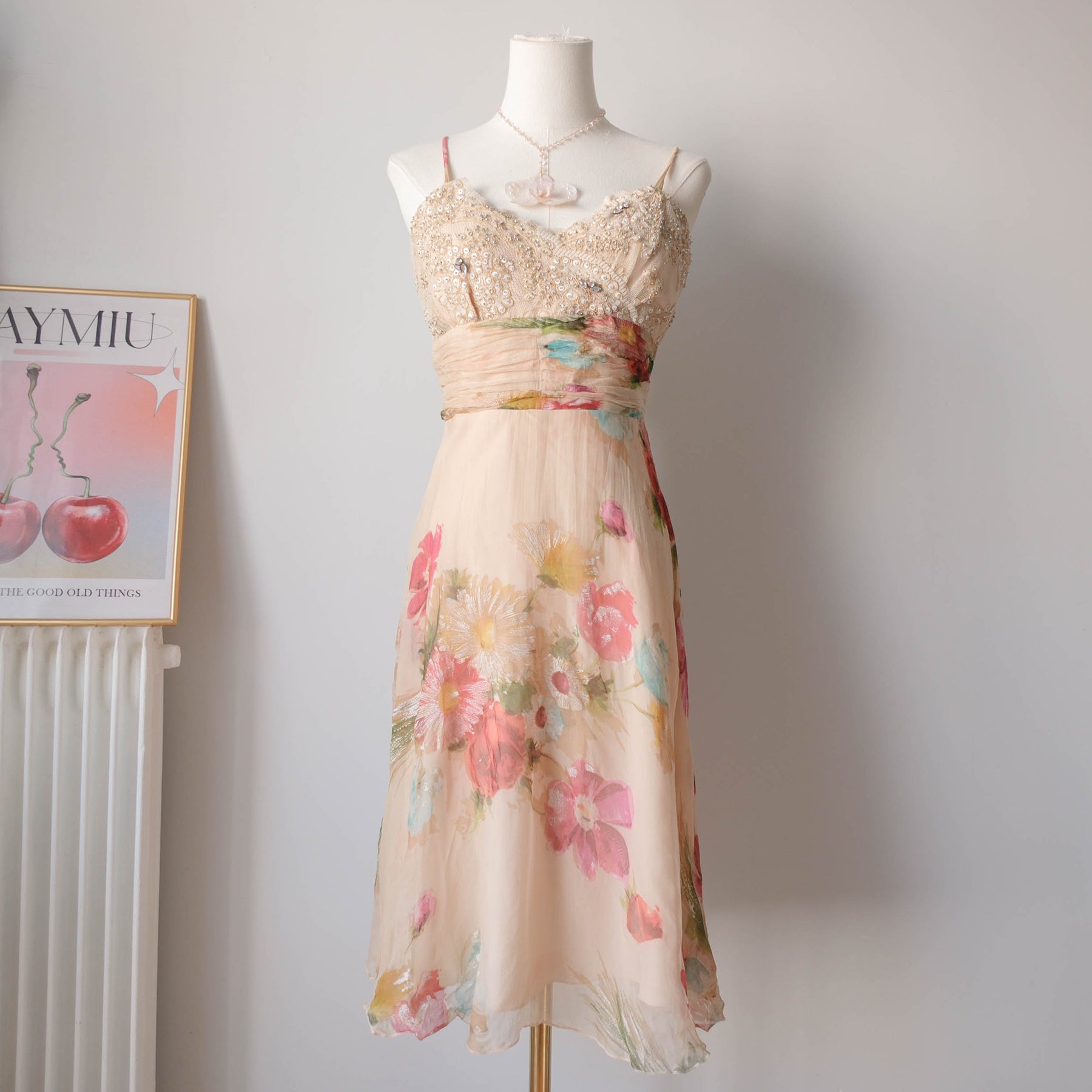 DERHY Vintage Beaded Floral Babydoll Dress – YayMiu