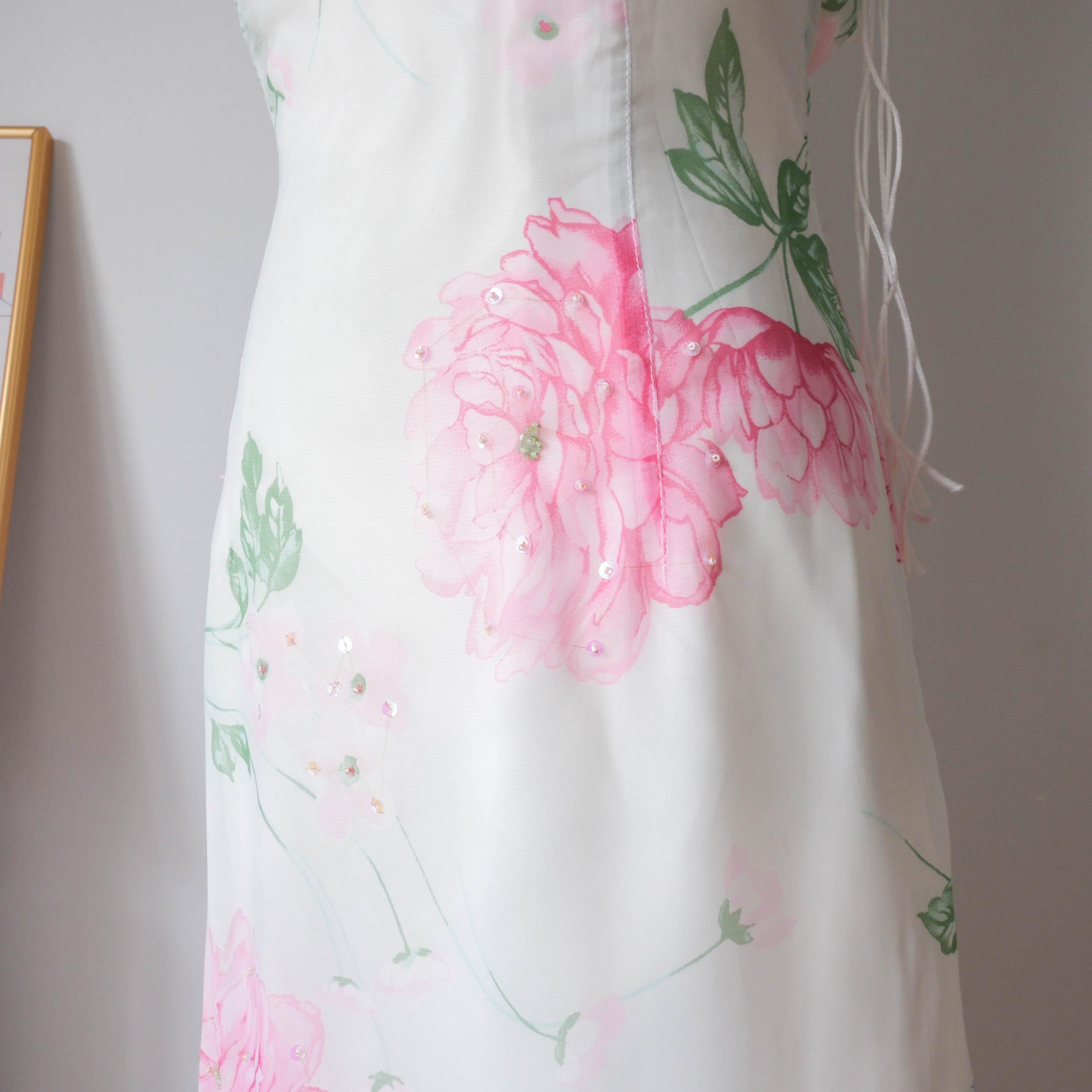 Summery Beaded Lace-Up Back Floral Corset Dress