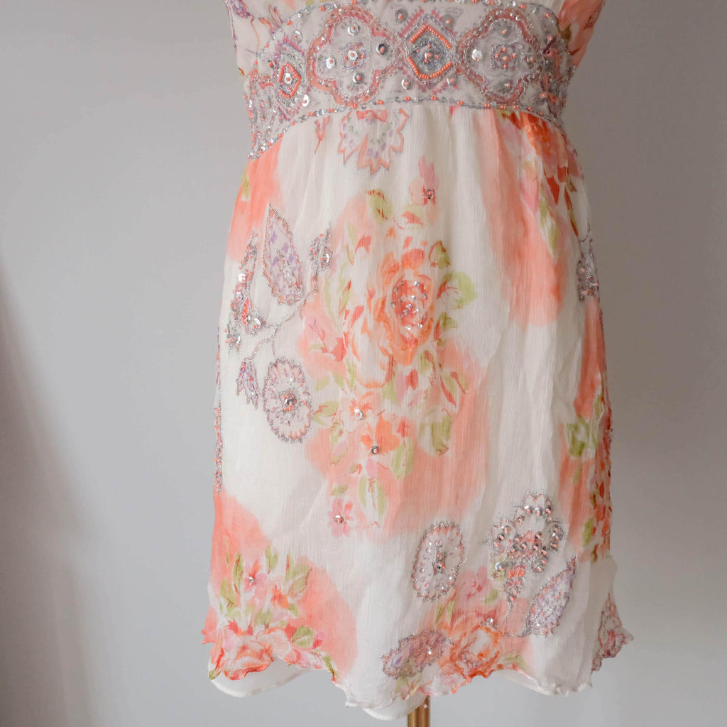 DERHY Vintage French Dreamy Fairy Romantic Beaded Floral Babydoll Cami Top