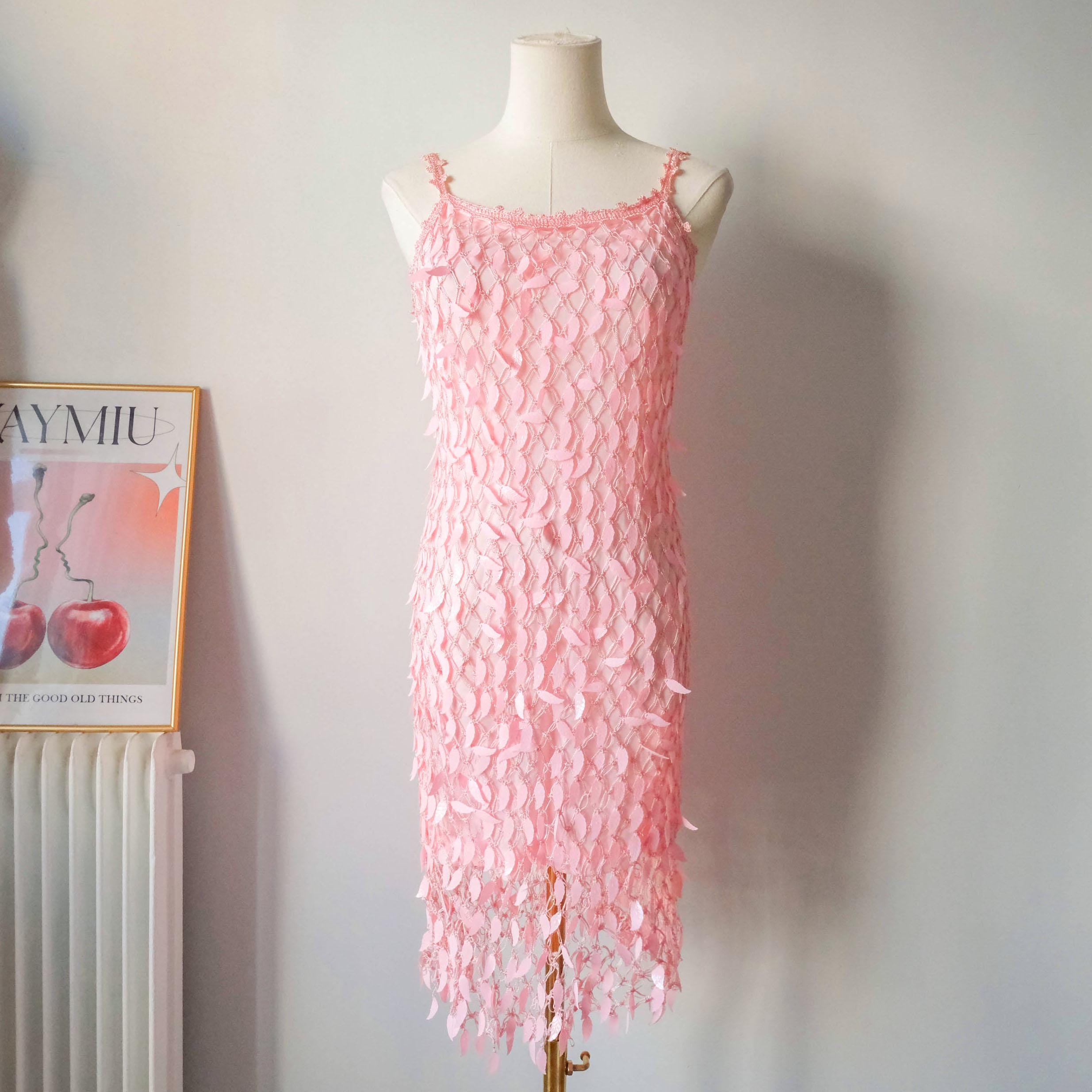 Vintage Summer Party Sequin Crochet Mini Dress