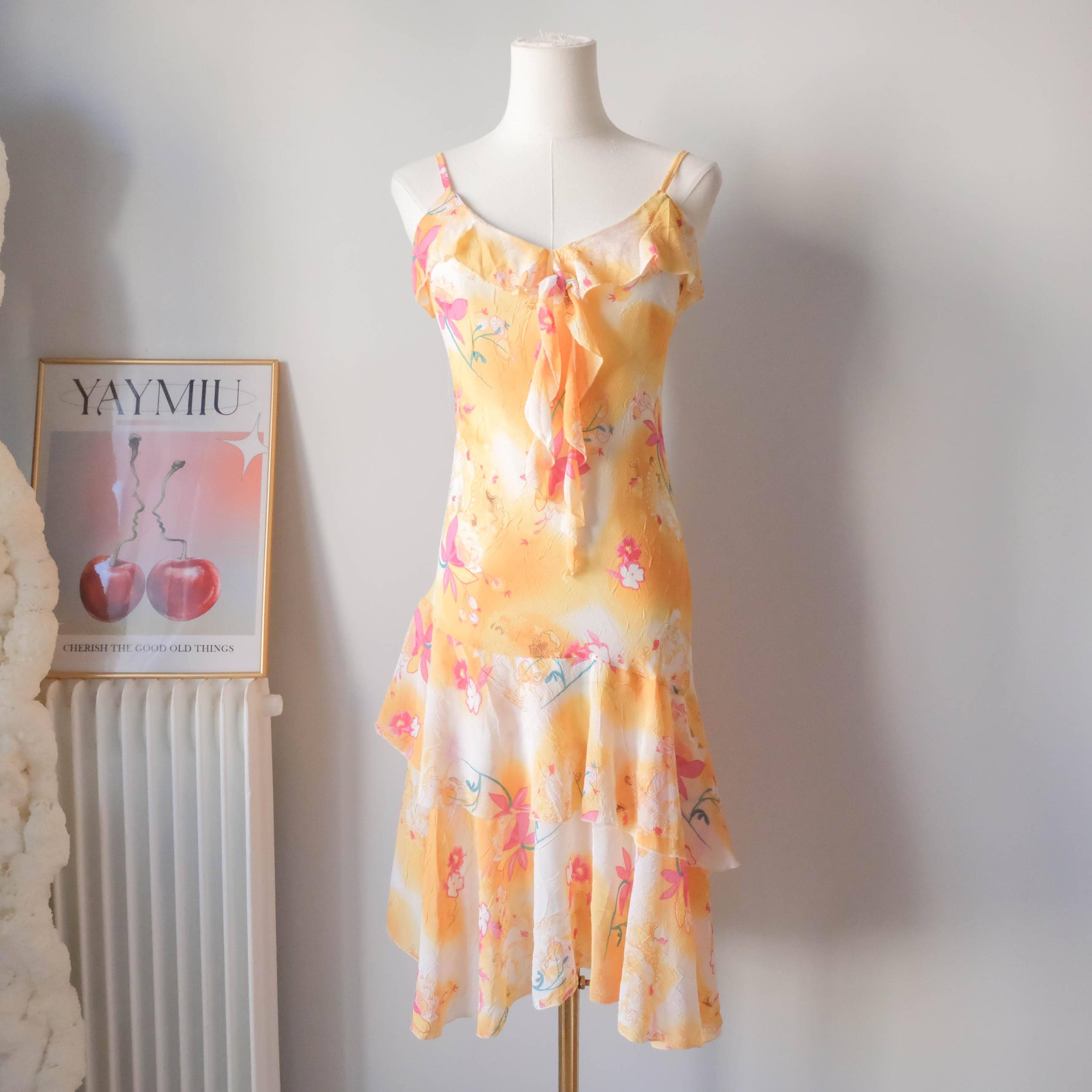 Vintage Summery Flowy Light Floral Slip Dress