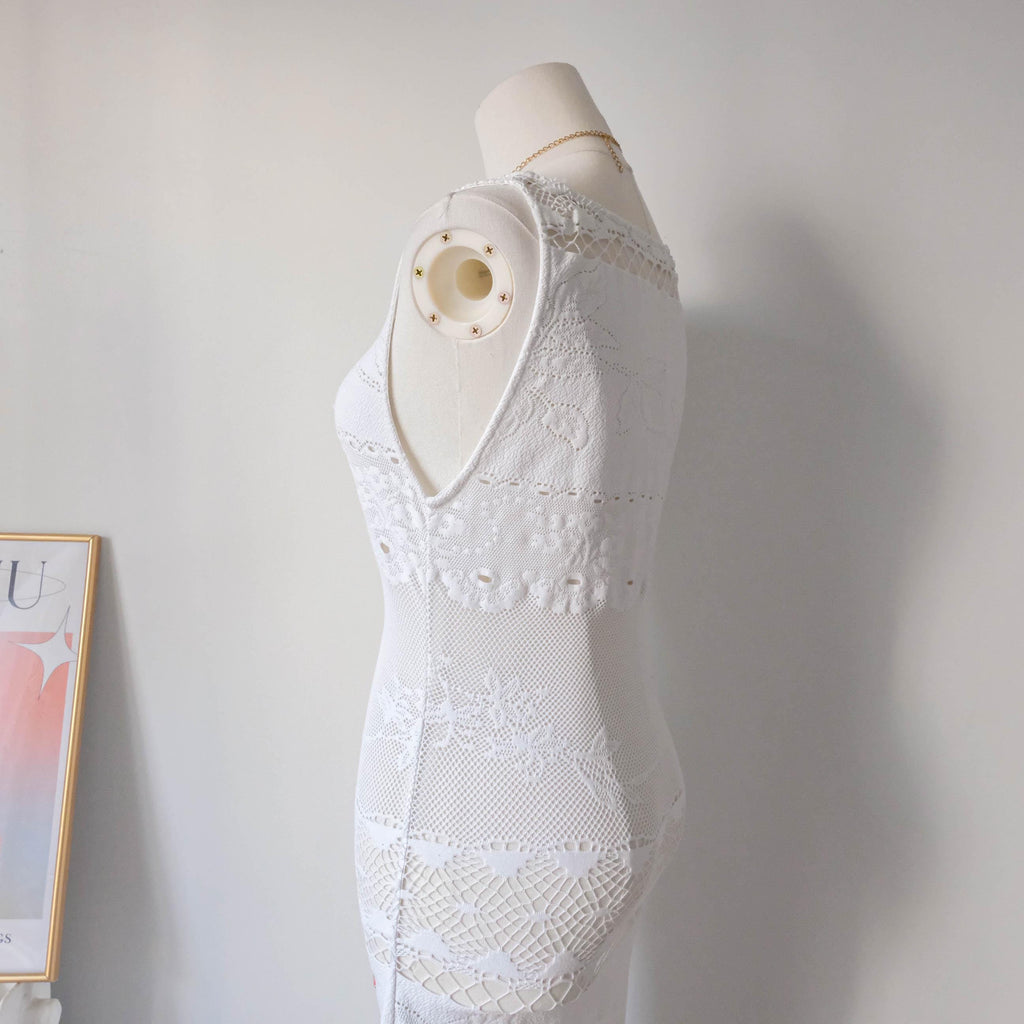 NOLITA Vintage Italian White Stretchy Lace Midi Dress