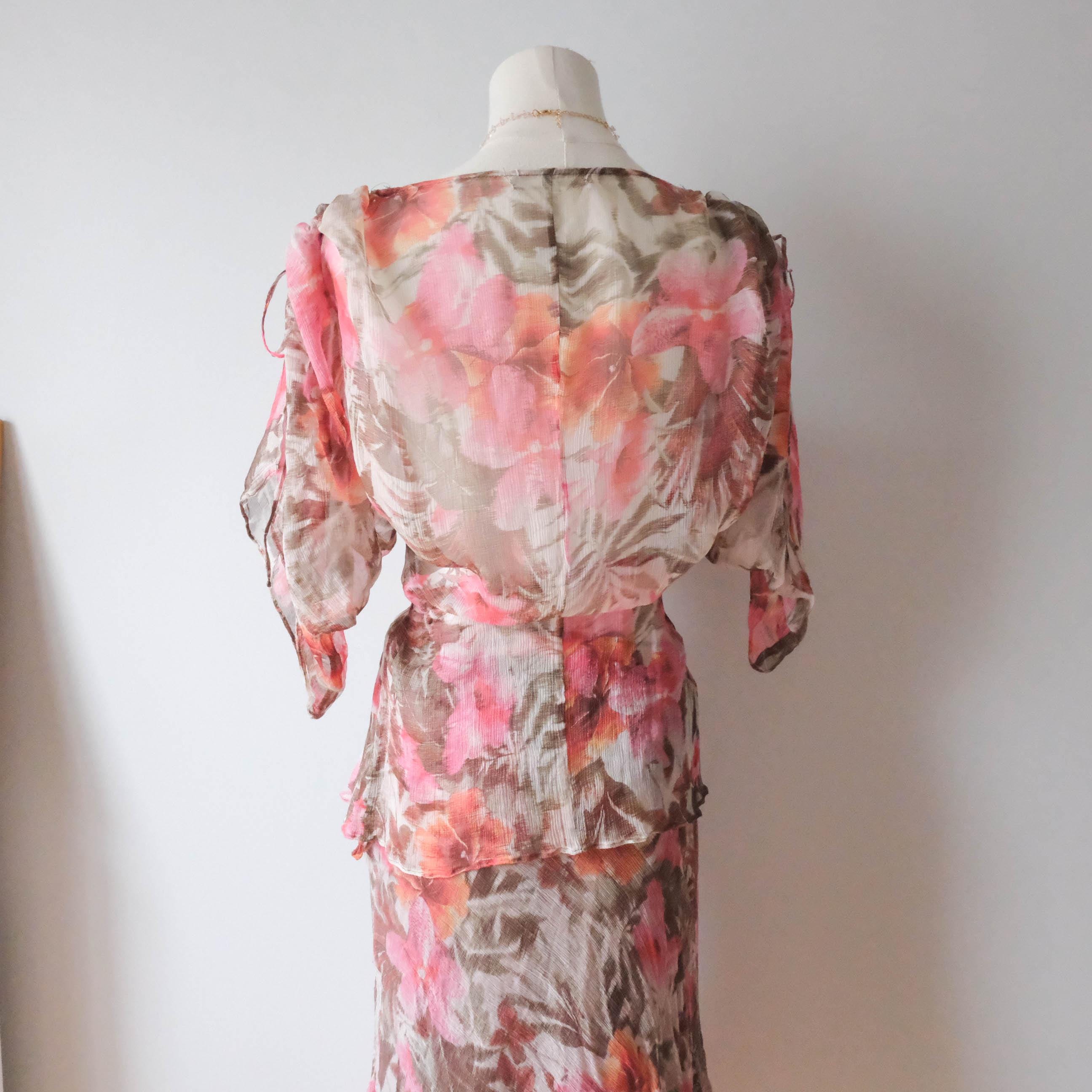 Vintage Floral Hibicus Silk Chiffon Co-ord Skirt Set
