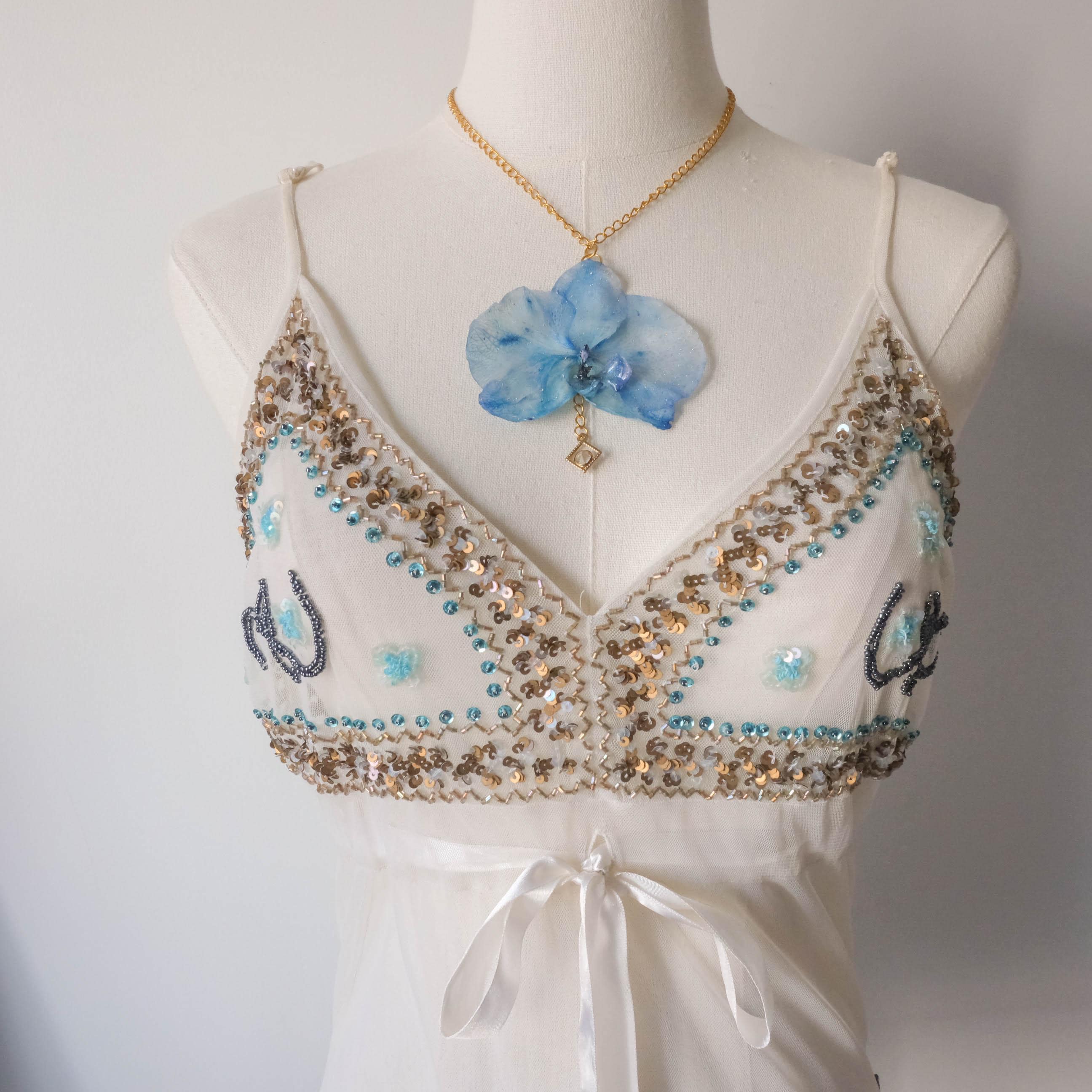 Vintage Y2K Dreamy Fairy Party Festival Rave Beaded Mesh Top