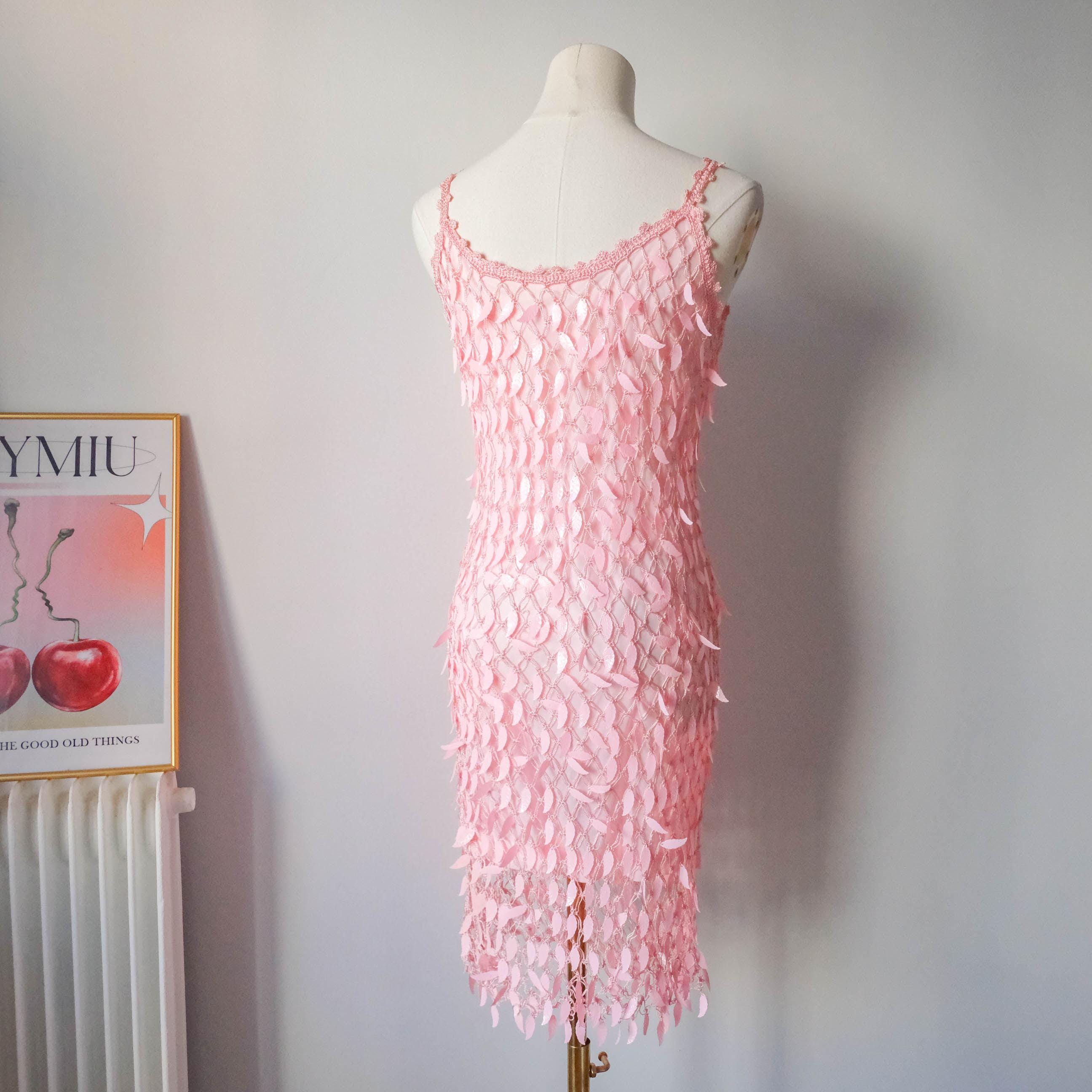 Vintage Summer Party Sequin Crochet Mini Dress