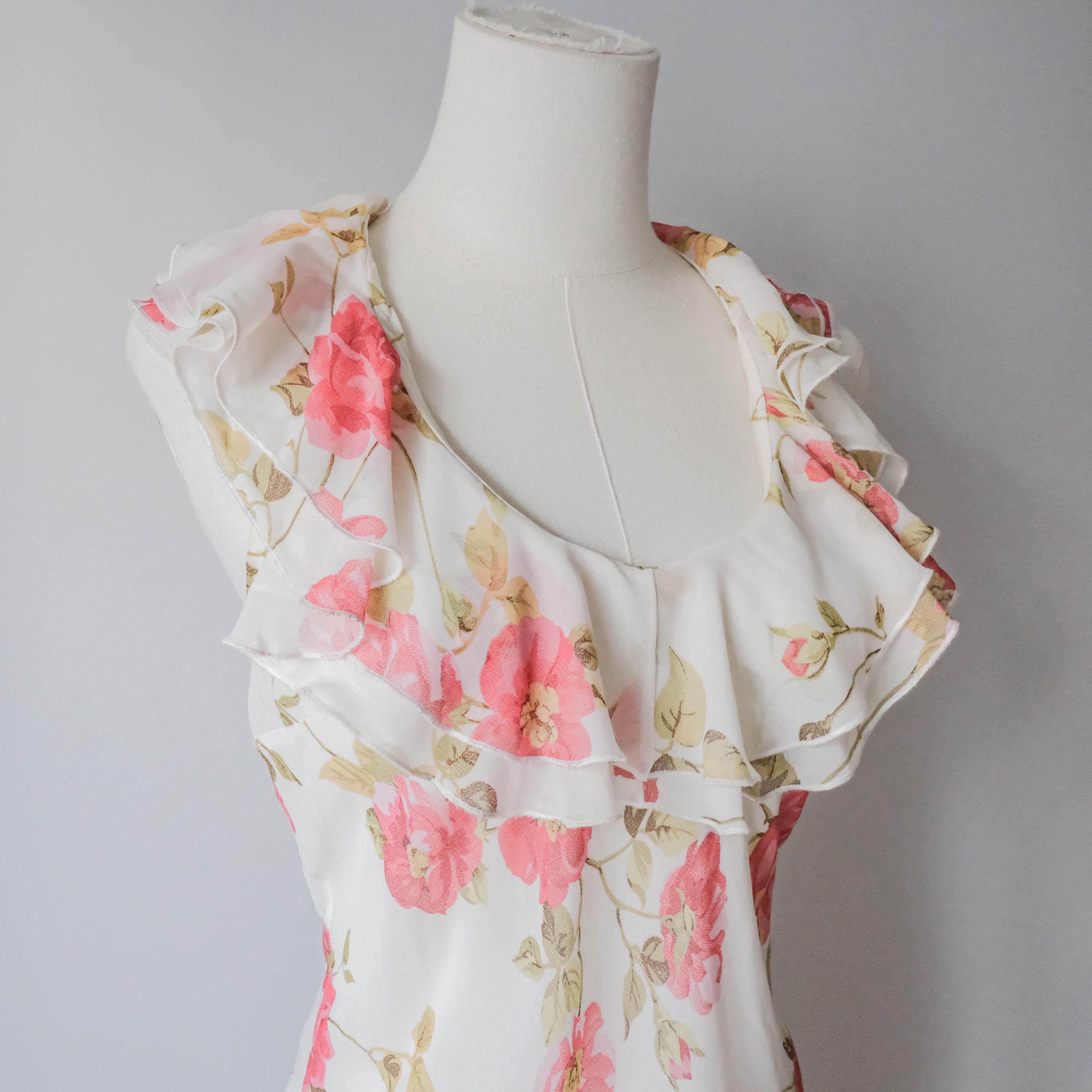Vintage Italian Romantic Dreamy Ruffle Floral Two Piece Skirt Set