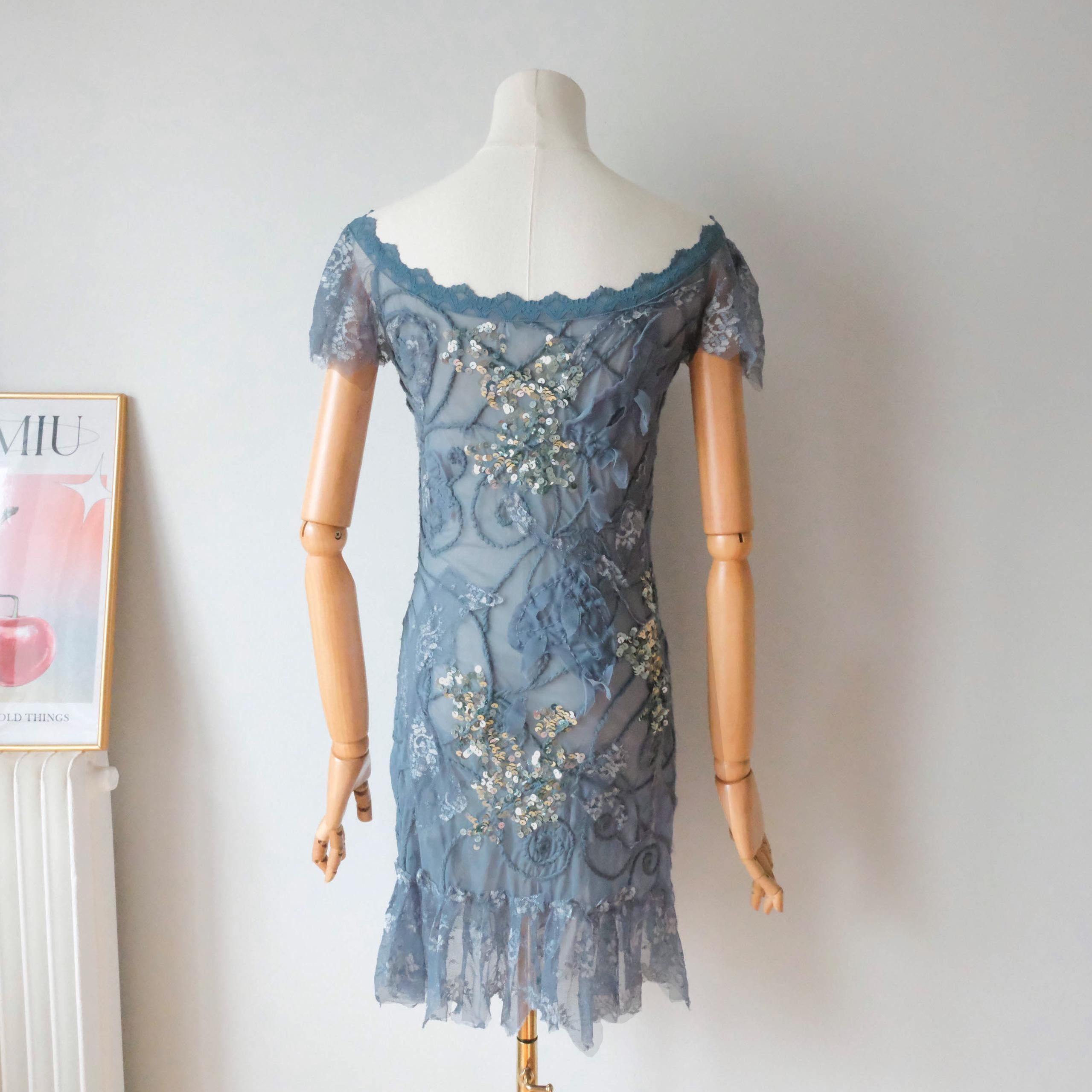 Vintage Embellished Off Shoulder Mini Dress