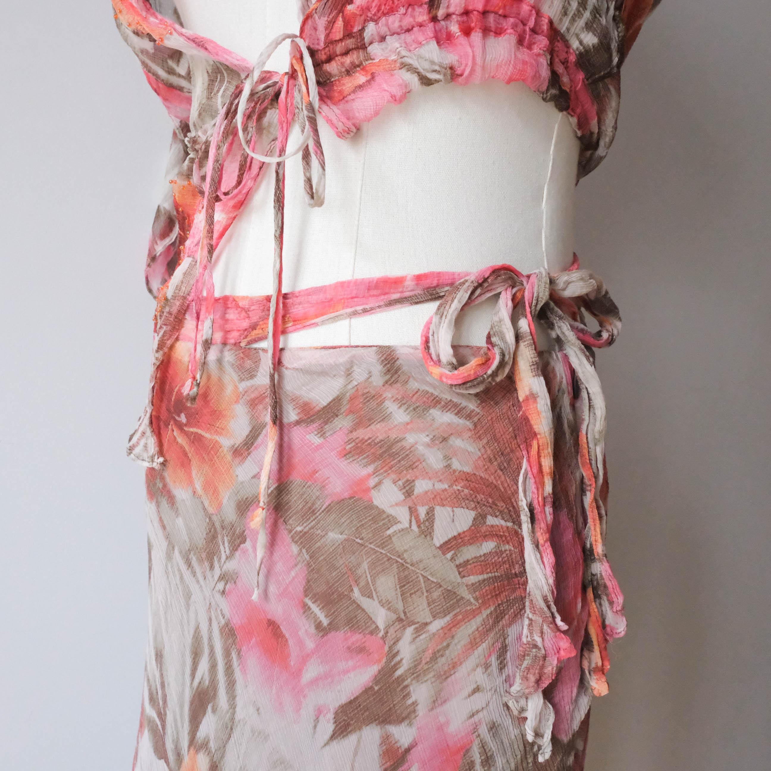 Vintage Floral Hibicus Silk Chiffon Co-ord Skirt Set