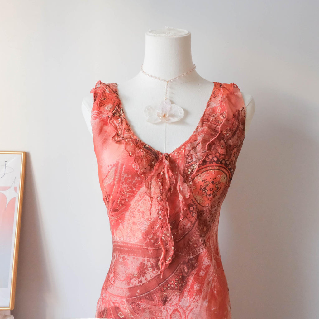 French Vintage Boho Cottage Glam Grunge Silk Bolero Dress Set