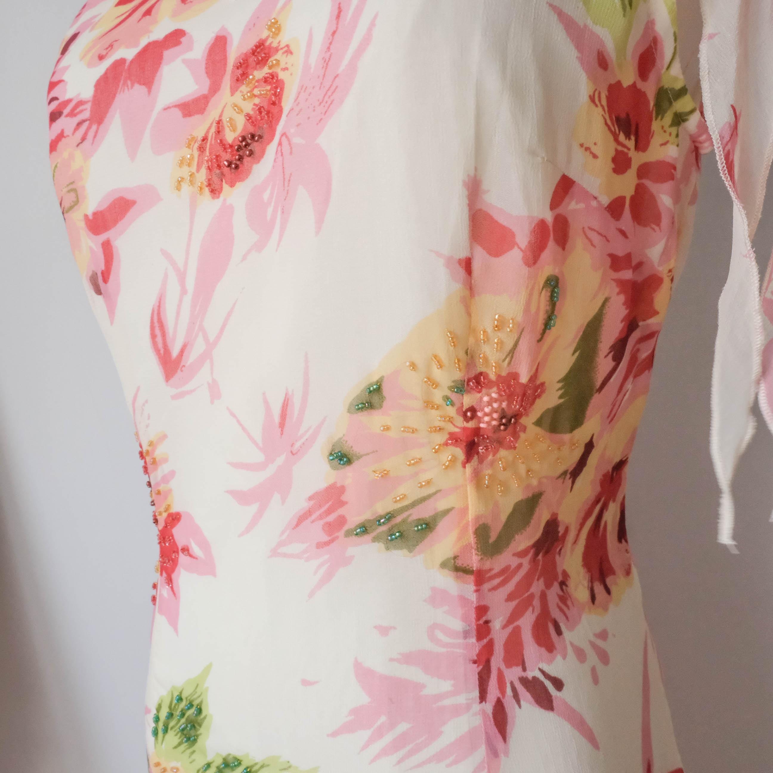 Vintage Romantic Beaded Fringe Floral Dress