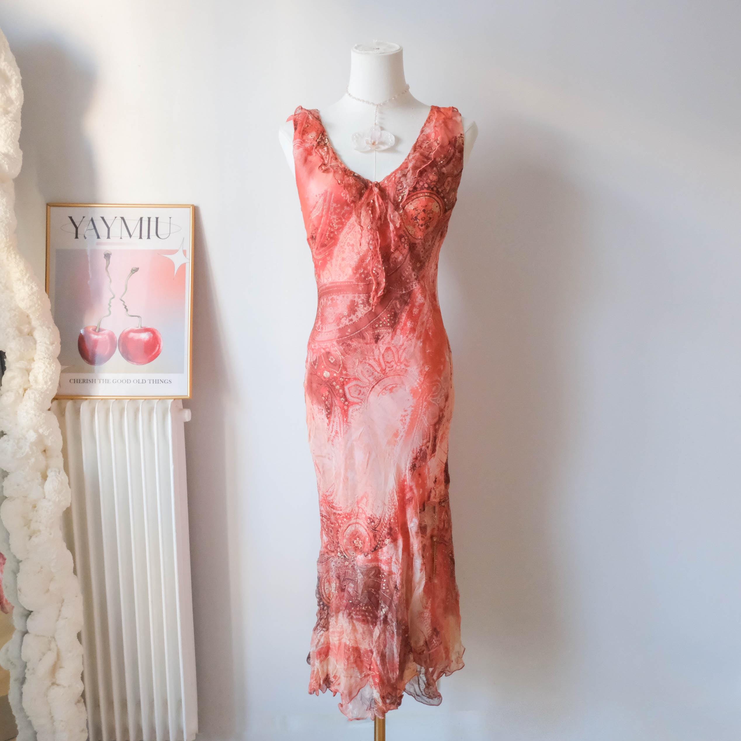 French Vintage Boho Cottage Glam Grunge Silk Bolero Dress Set