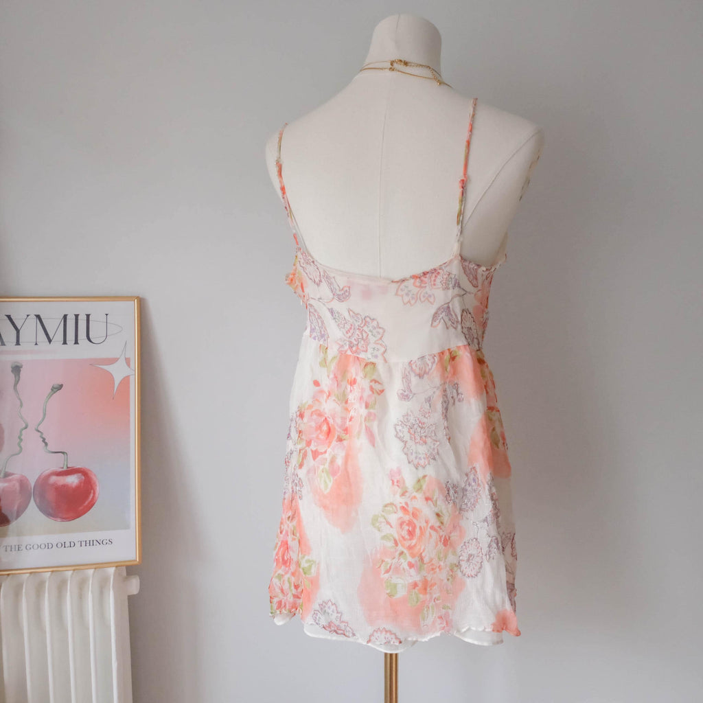 DERHY Vintage French Dreamy Fairy Romantic Beaded Floral Babydoll Cami Top