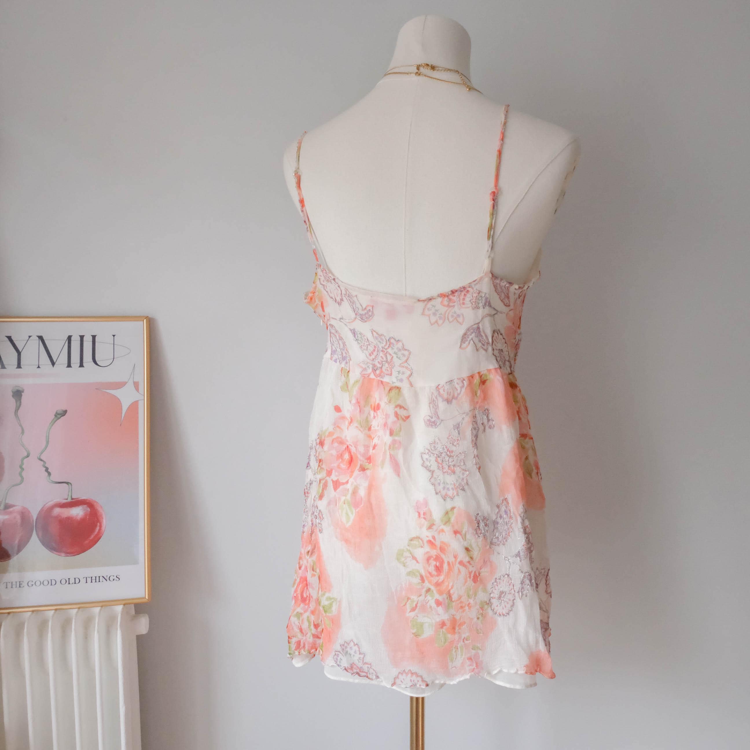 DERHY Vintage French Dreamy Fairy Romantic Beaded Floral Babydoll Cami Top