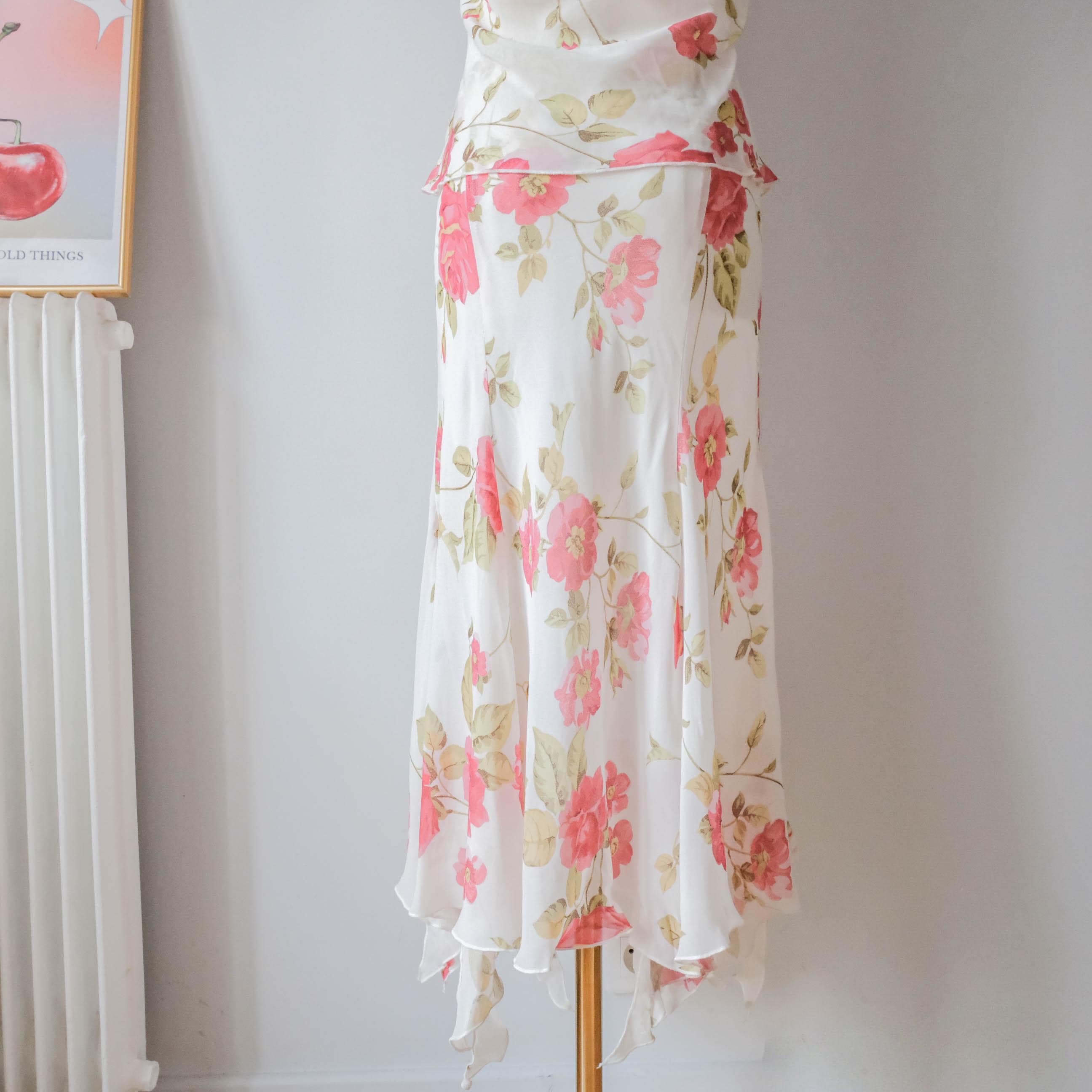 Vintage Italian Romantic Dreamy Ruffle Floral Two Piece Skirt Set