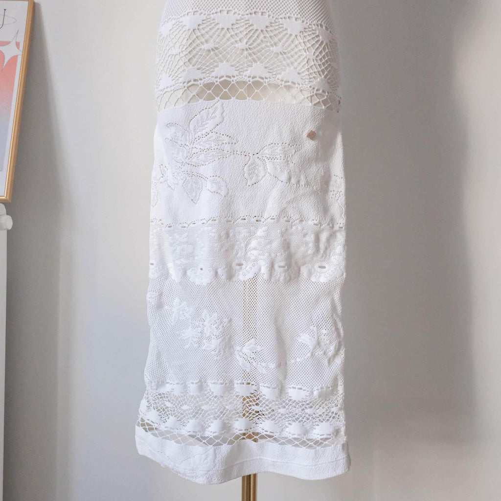 NOLITA Vintage Italian White Stretchy Lace Midi Dress