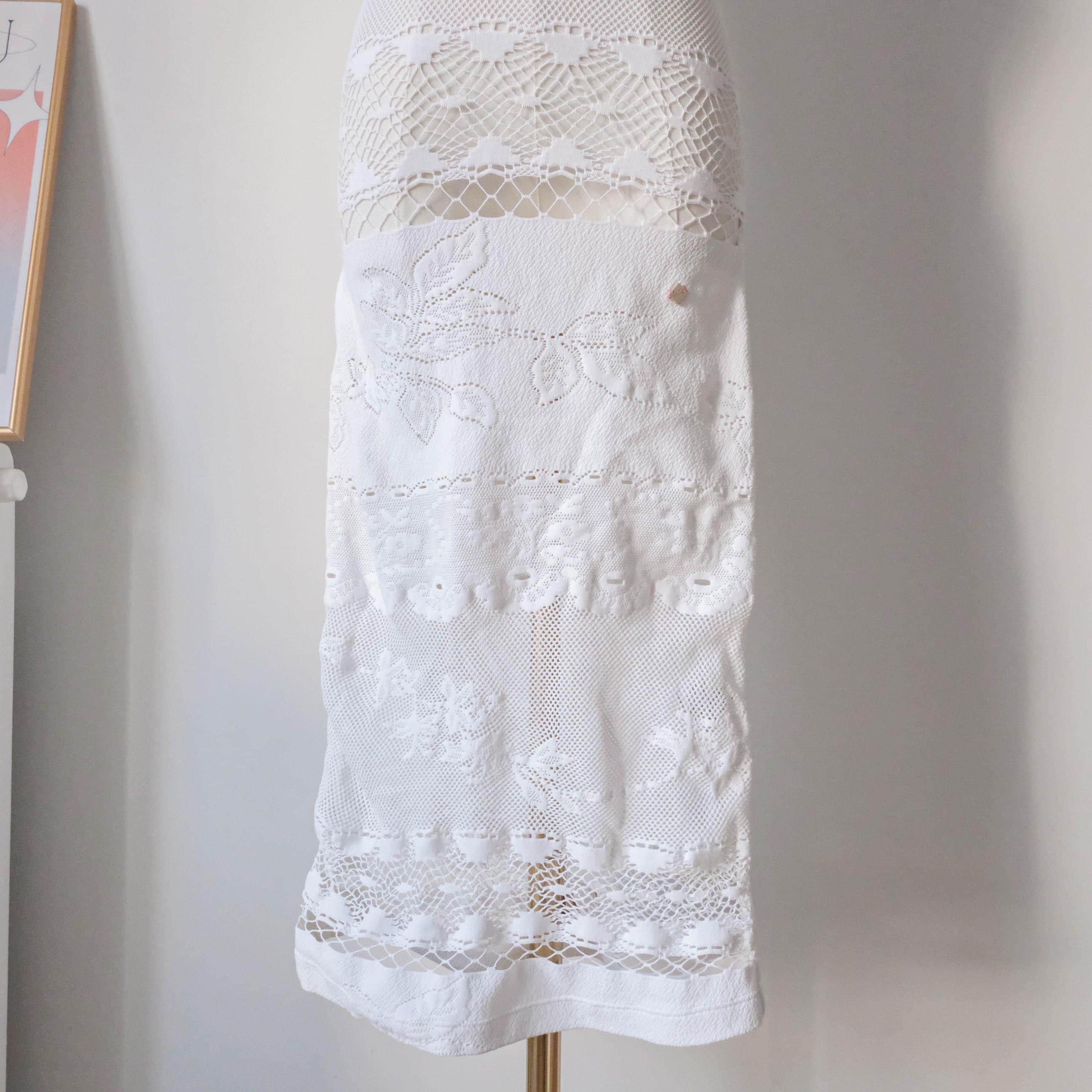 NOLITA Vintage Italian White Stretchy Lace Midi Dress