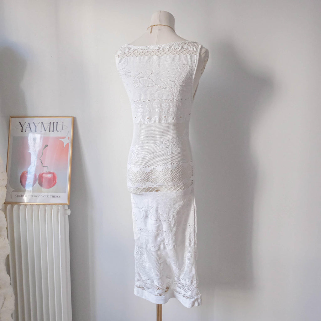 NOLITA Vintage Italian White Stretchy Lace Midi Dress