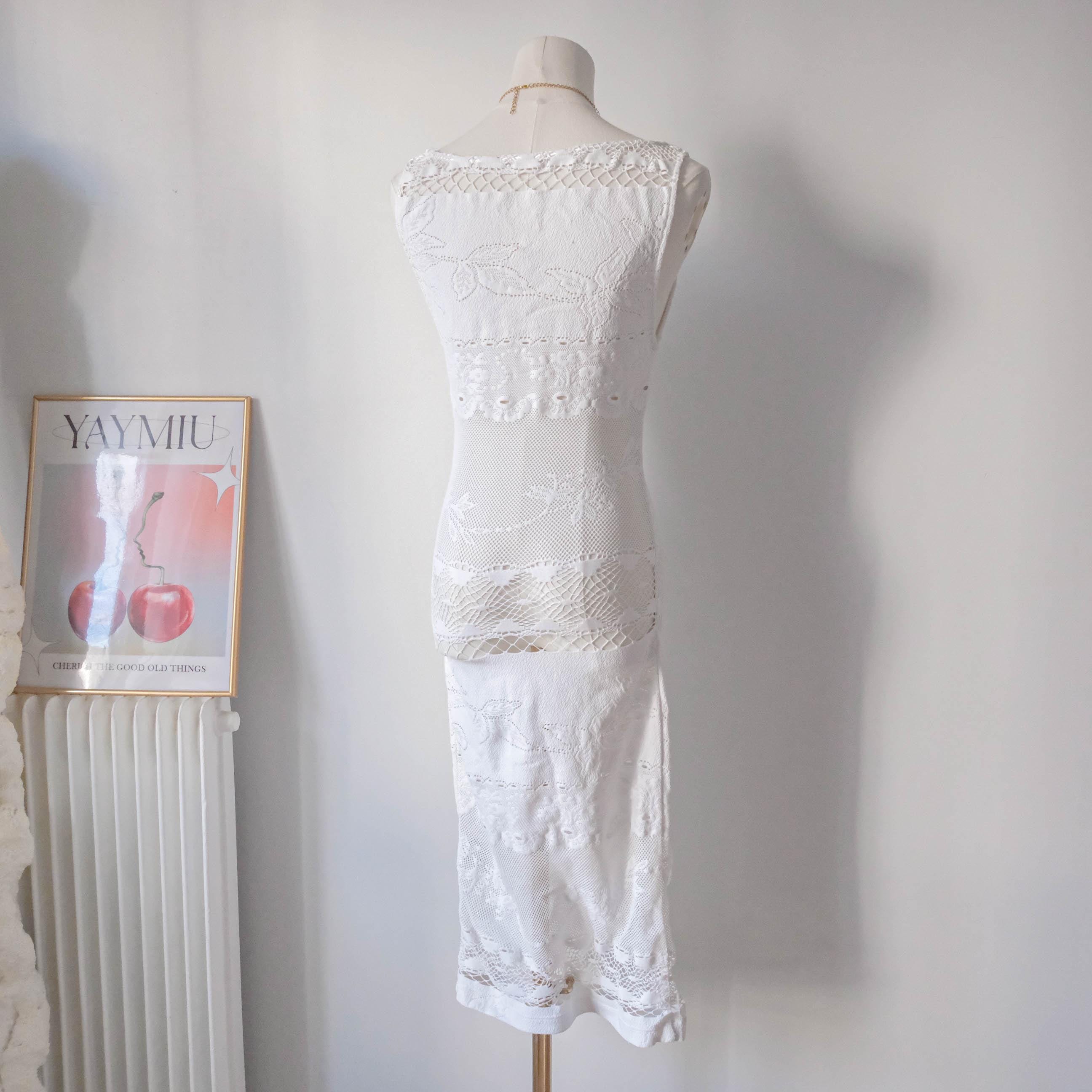 NOLITA Vintage Italian White Stretchy Lace Midi Dress