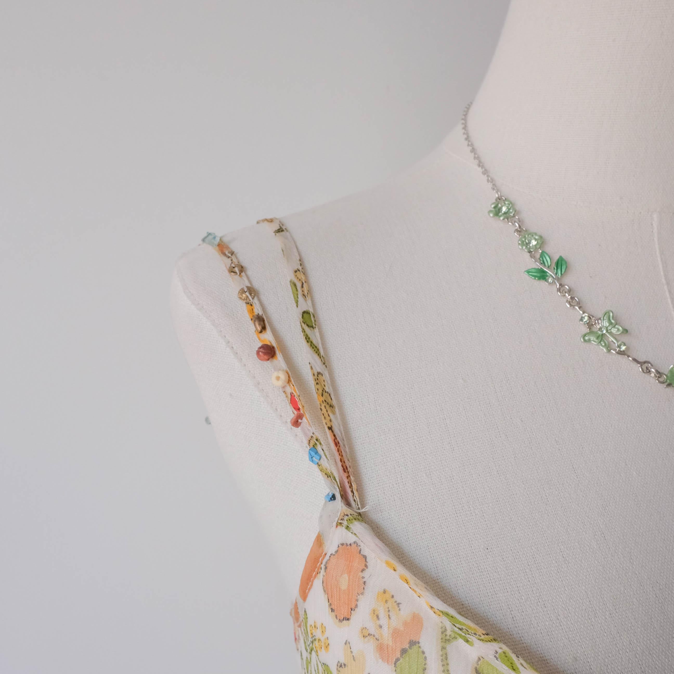 Festival Summer Beach Vintage Sheer Beaded Fairy Floral Cami Top