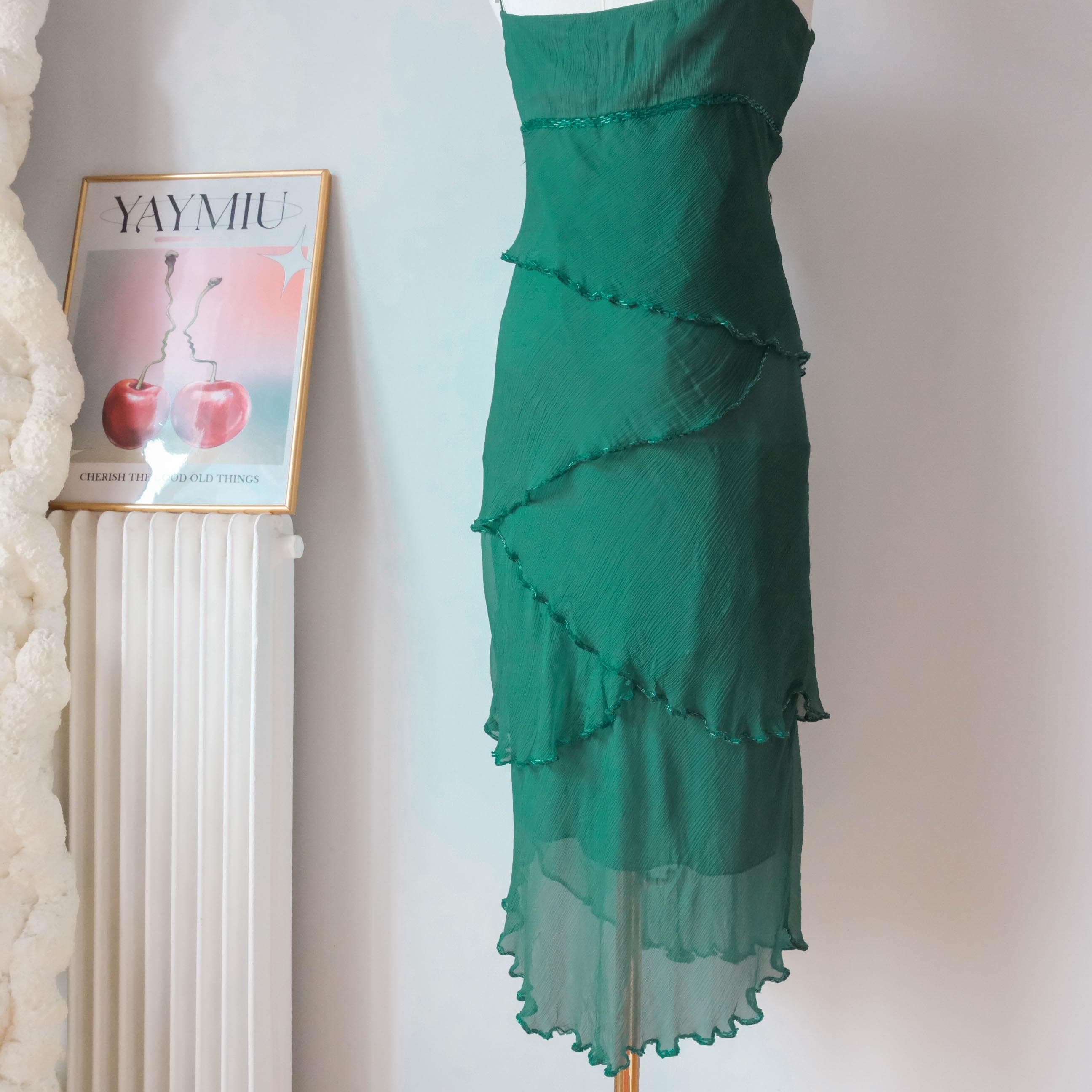 Vintage  Silk Sequin Ruffle Midi Dress - Elegant Chic Effortless