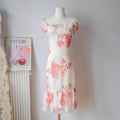 Vintage Cottage Off Shoulder Silk Dress with Ruffle