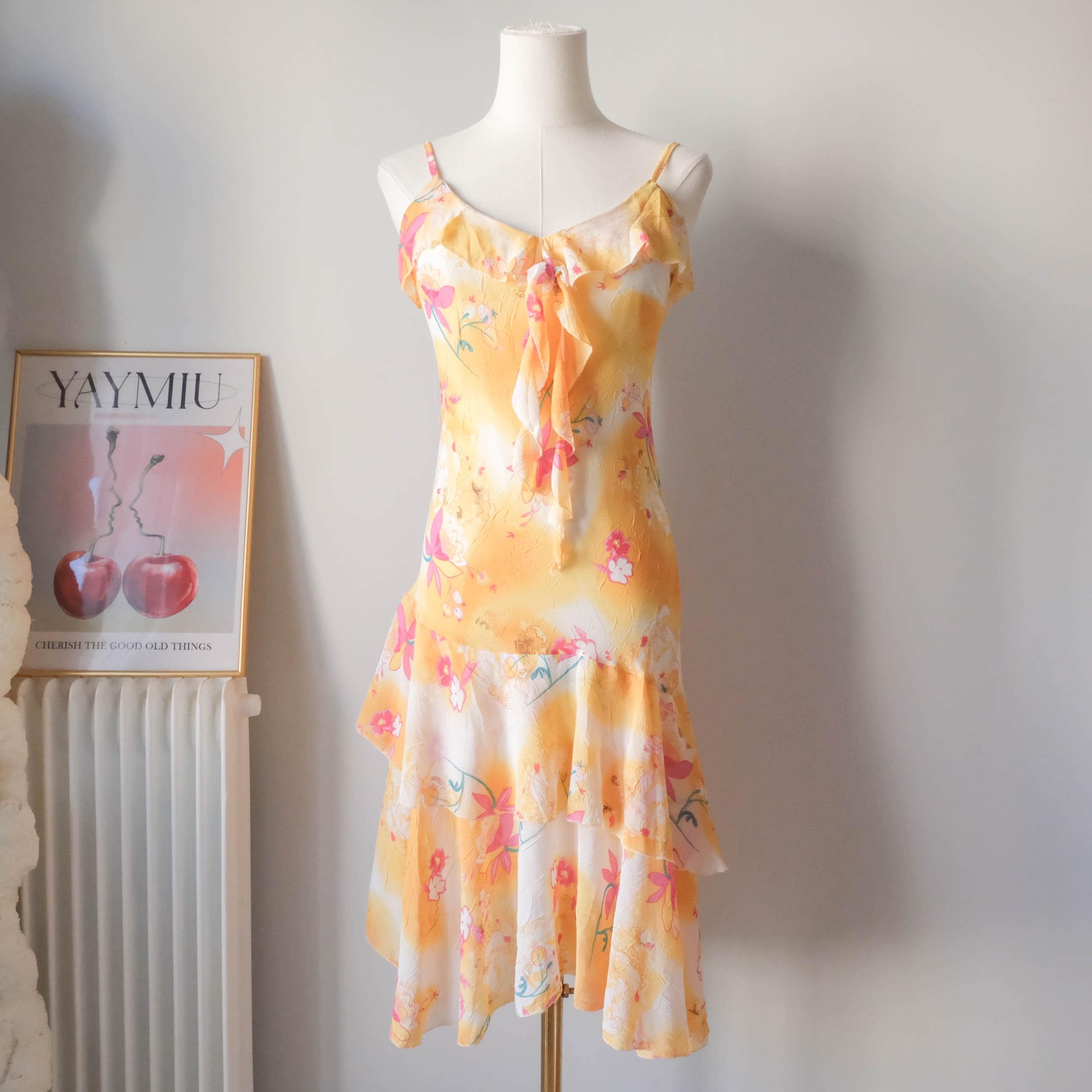 Vintage Summery Flowy Light Floral Slip Dress