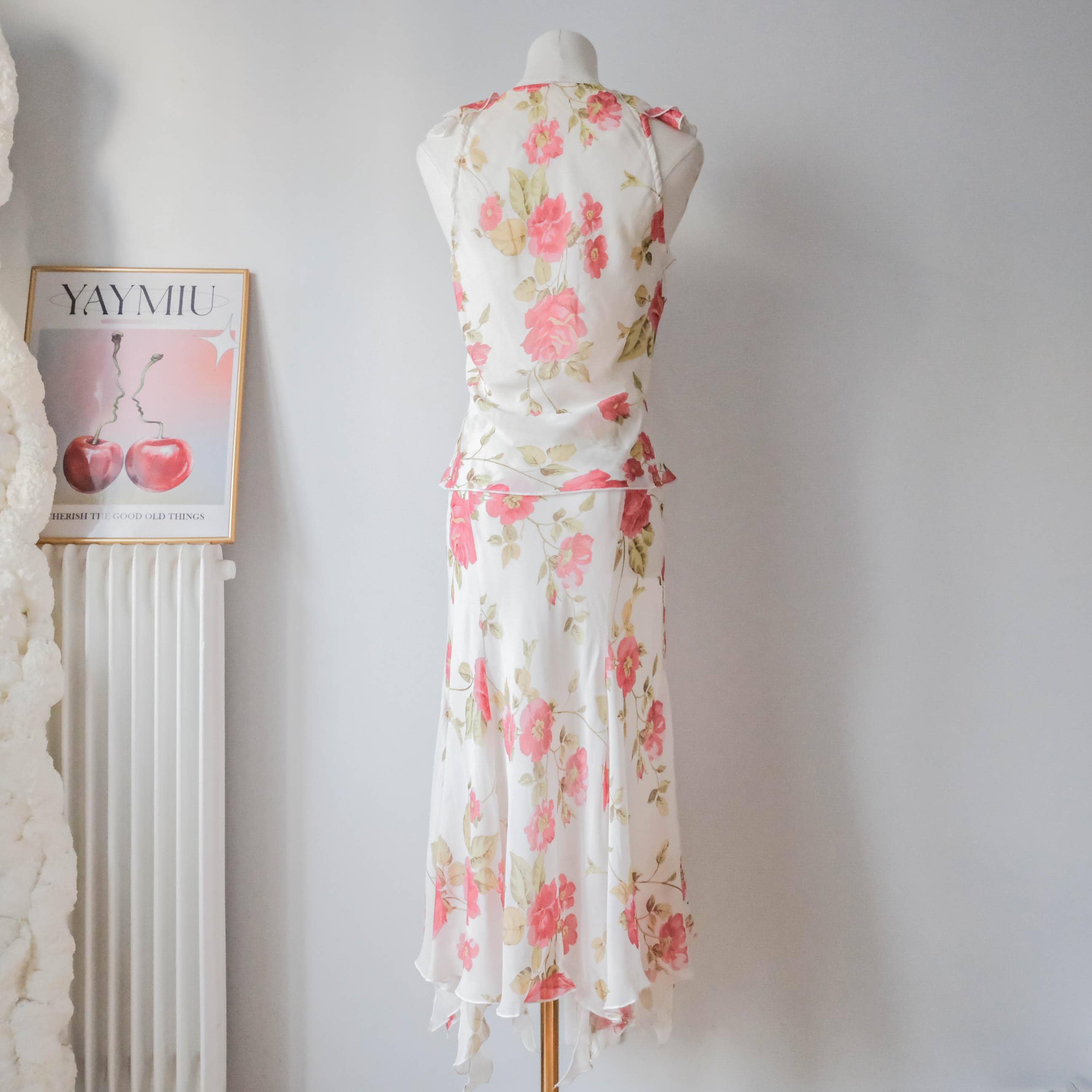 Vintage Italian Romantic Dreamy Ruffle Floral Two Piece Skirt Set