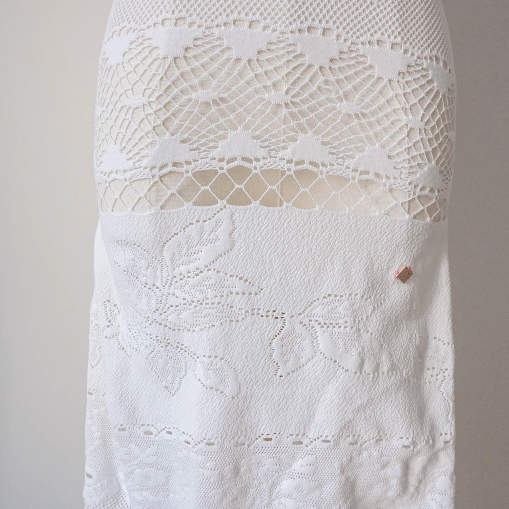 NOLITA Vintage Italian White Stretchy Lace Midi Dress