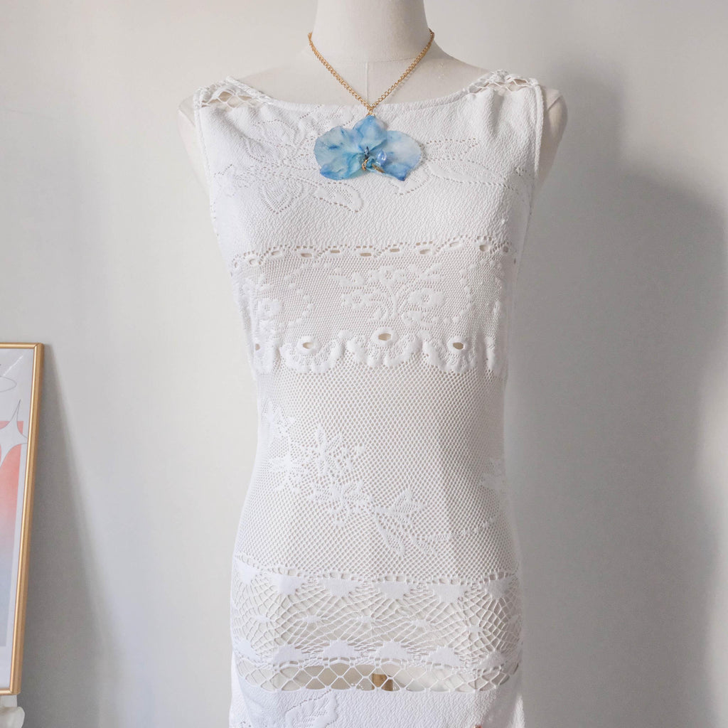 NOLITA Vintage Italian White Stretchy Lace Midi Dress