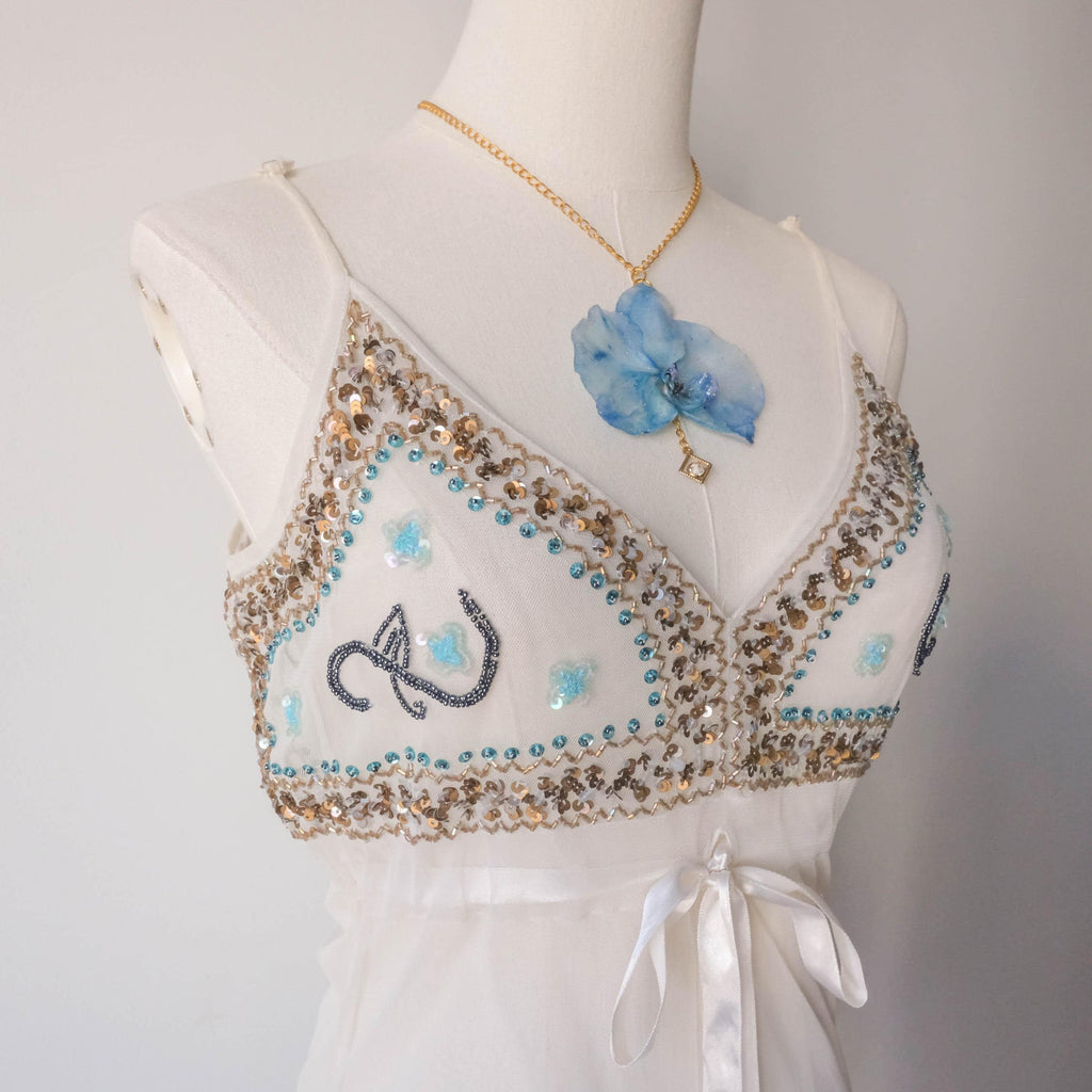 Vintage Y2K Dreamy Fairy Party Festival Rave Beaded Mesh Top