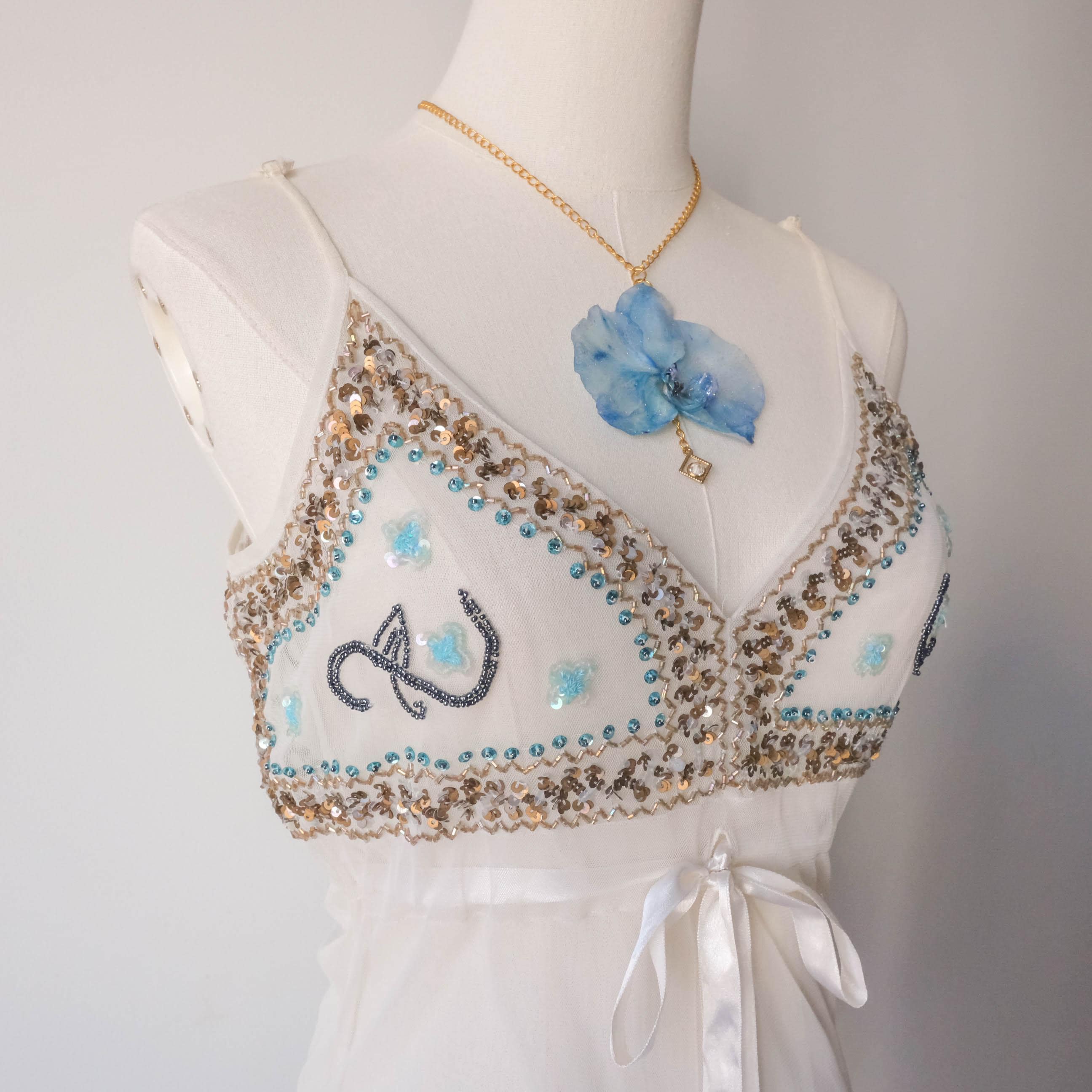 Vintage Y2K Dreamy Fairy Party Festival Rave Beaded Mesh Top