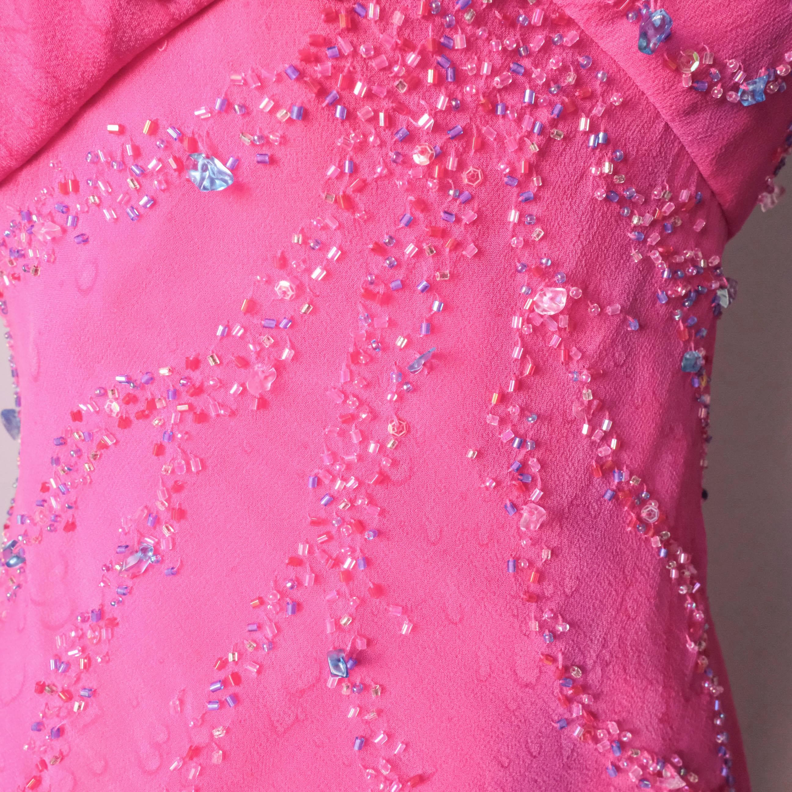 Vintage Beaded Water-Print Ruffle Gown Dress
