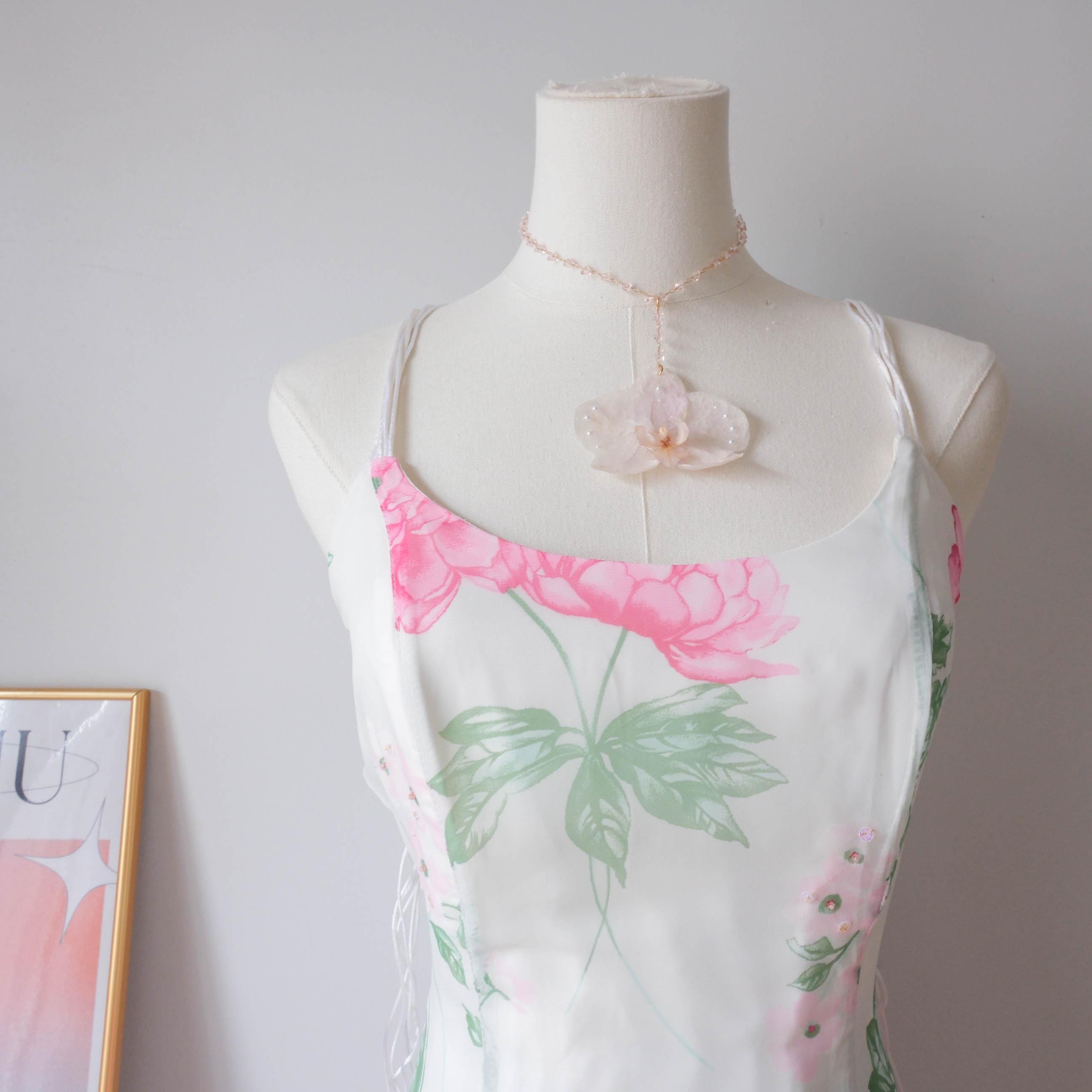 Summery Beaded Lace-Up Back Floral Corset Dress