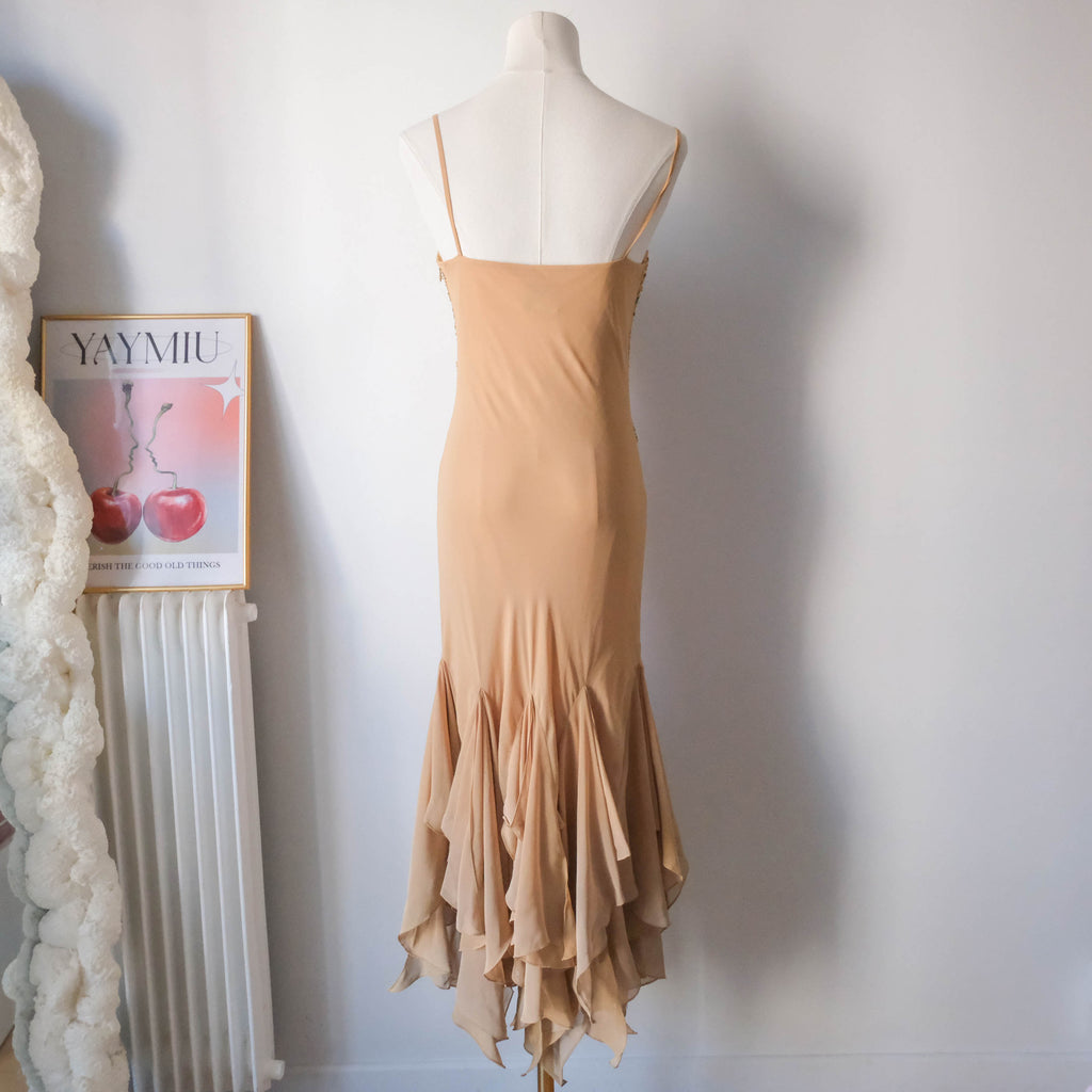 Vintage Beaded Gown Prom Dress - Sand