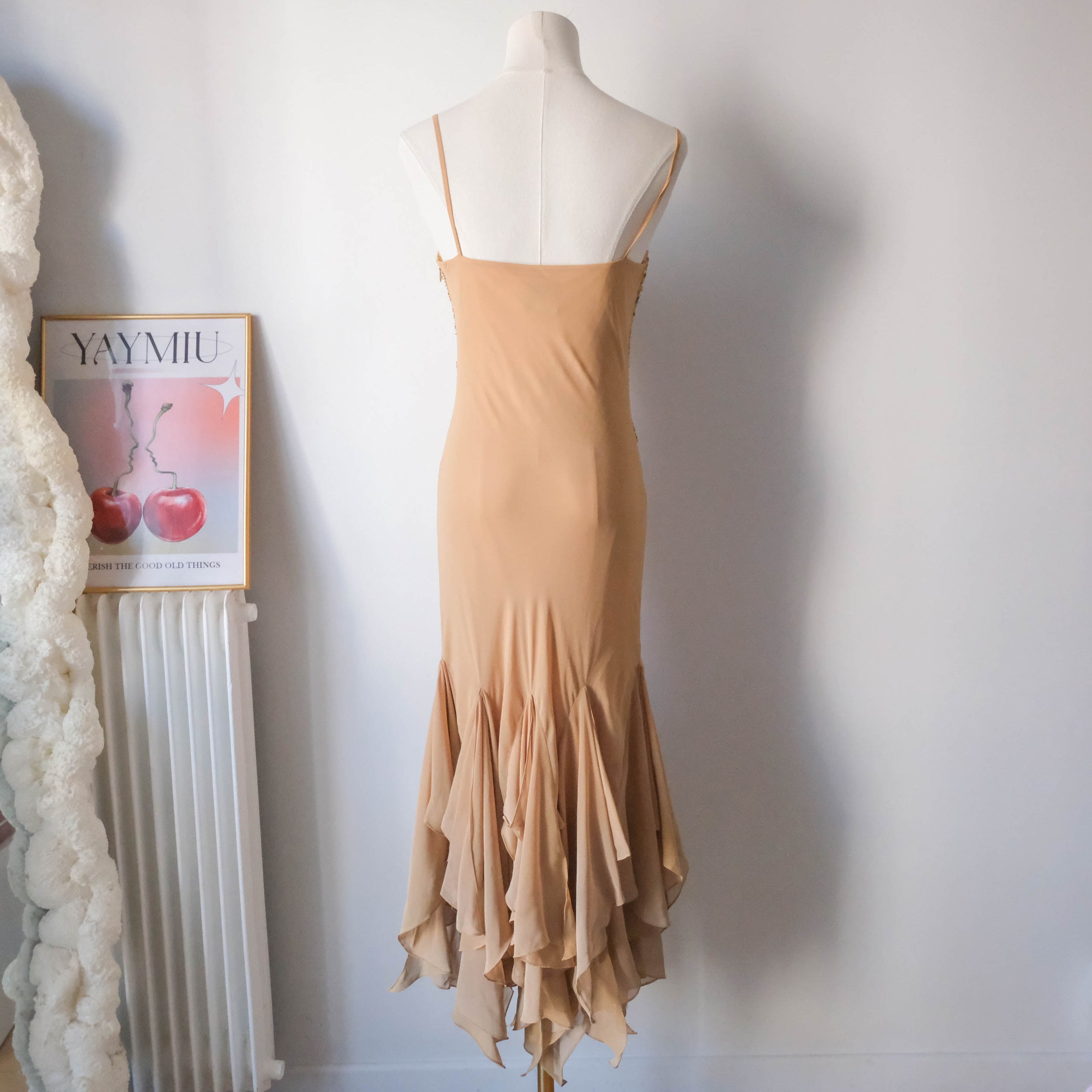 Vintage Beaded Gown Prom Dress - Sand