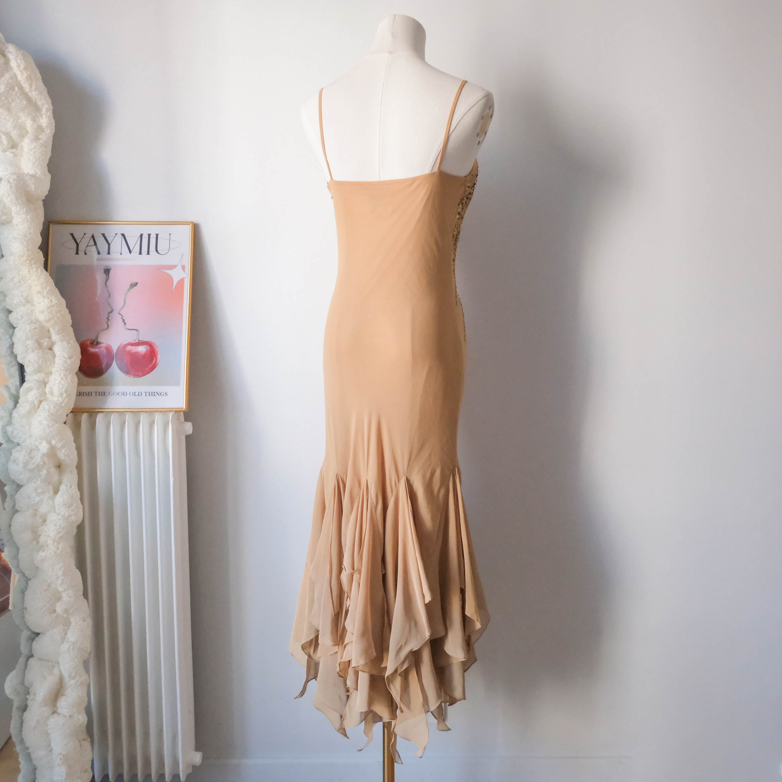 Vintage Beaded Gown Prom Dress - Sand
