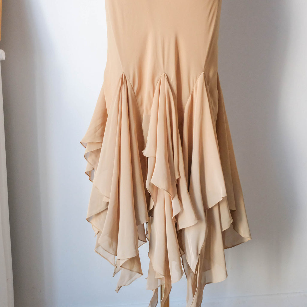 Vintage Beaded Gown Prom Dress - Sand