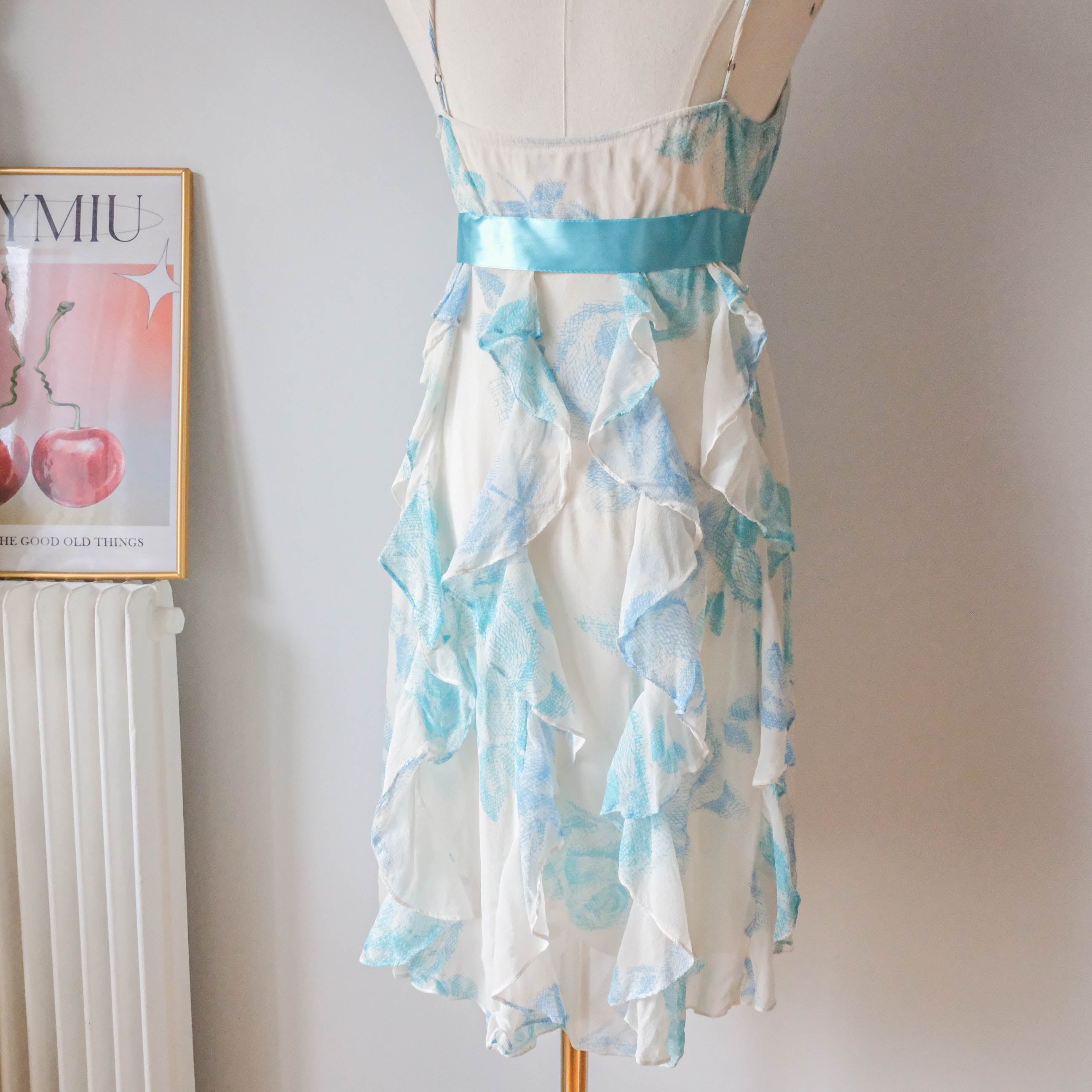 Vintage Romantic Floral Ruffled Silk Dress