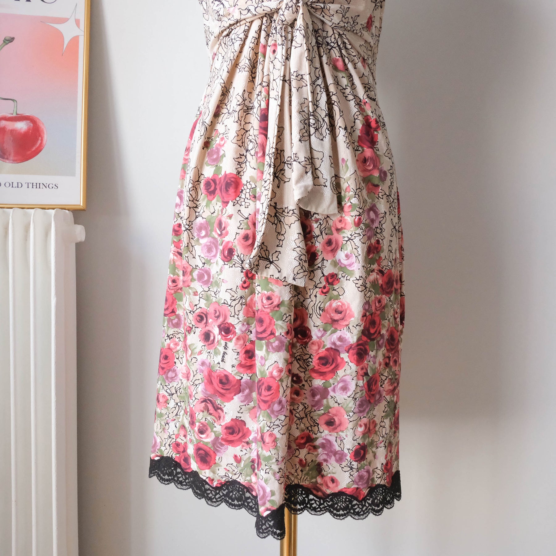 Vintage Italian Floral Dress with Stone Beads