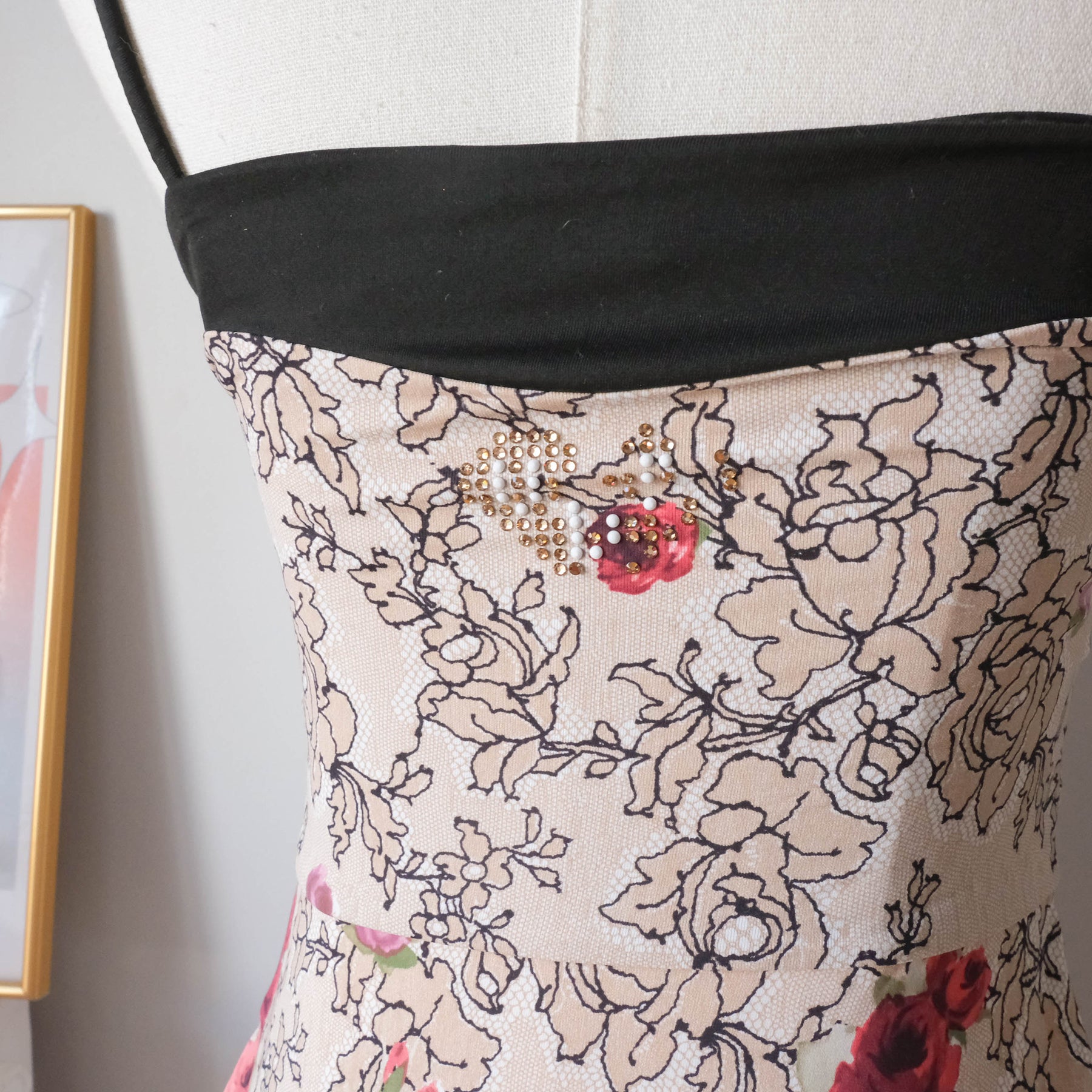 Vintage Italian Floral Dress with Stone Beads