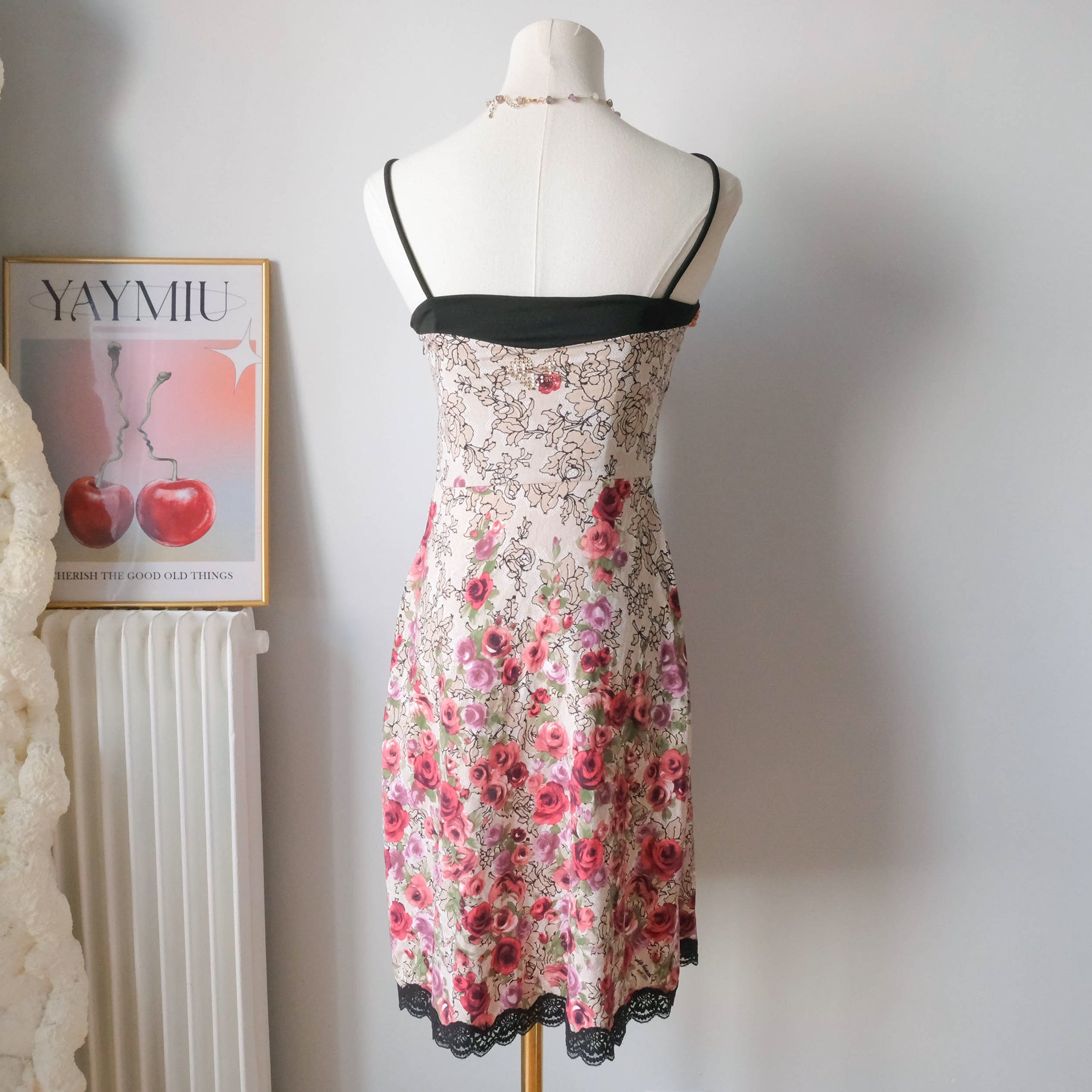 Vintage Italian Floral Dress with Stone Beads