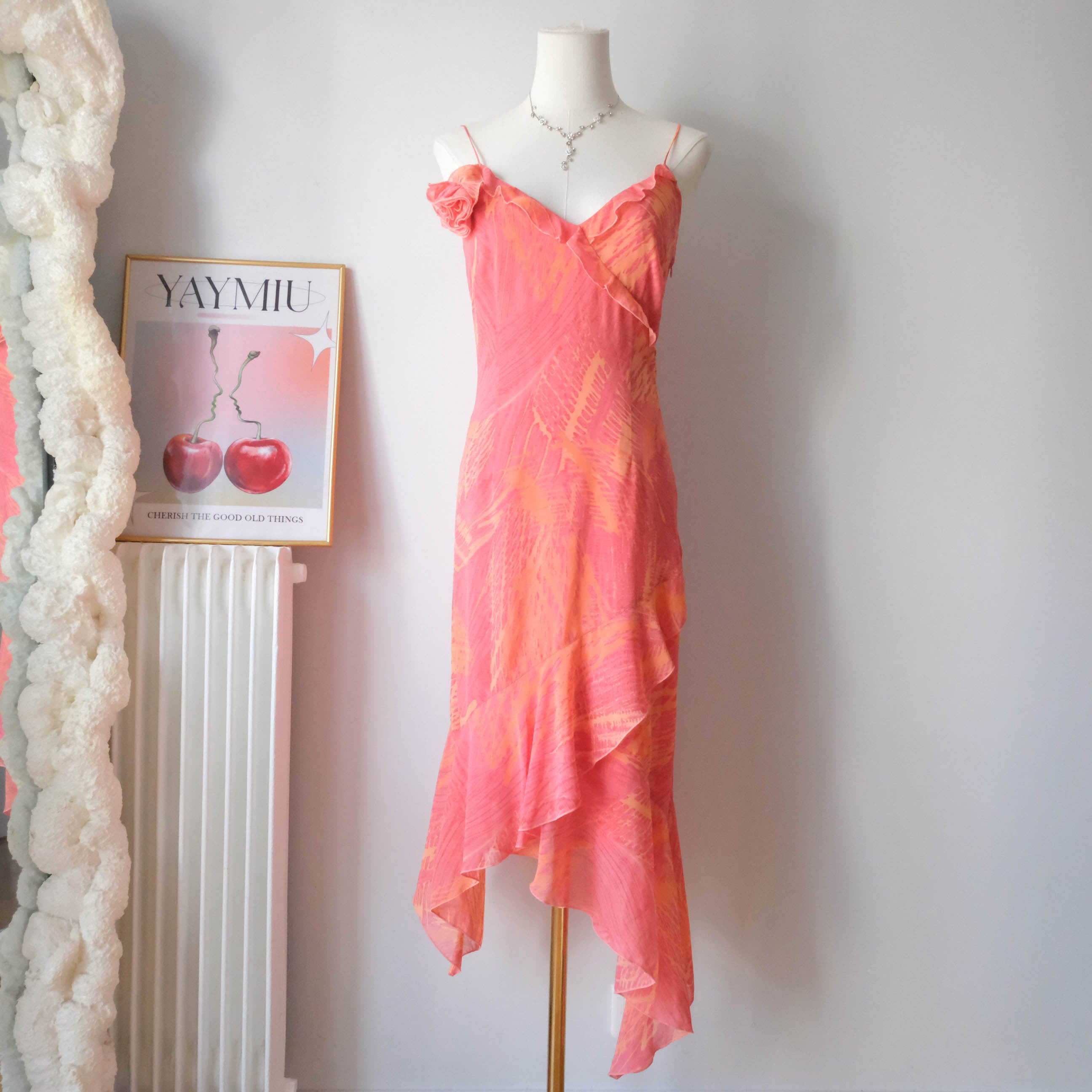 ESPRIT Vintage Y2K Asymmetrical Ruffled Midi Dress