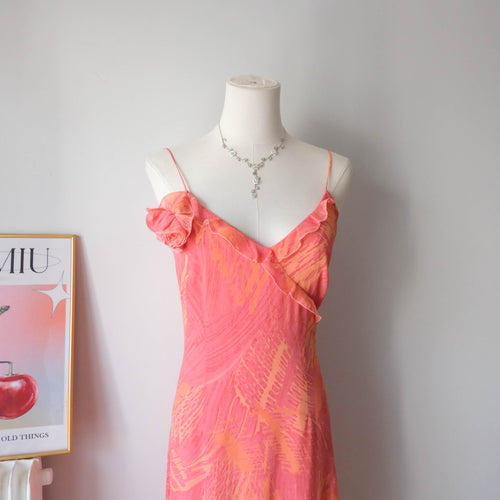 ESPRIT Vintage Y2K Asymmetrical Ruffled Midi Dress