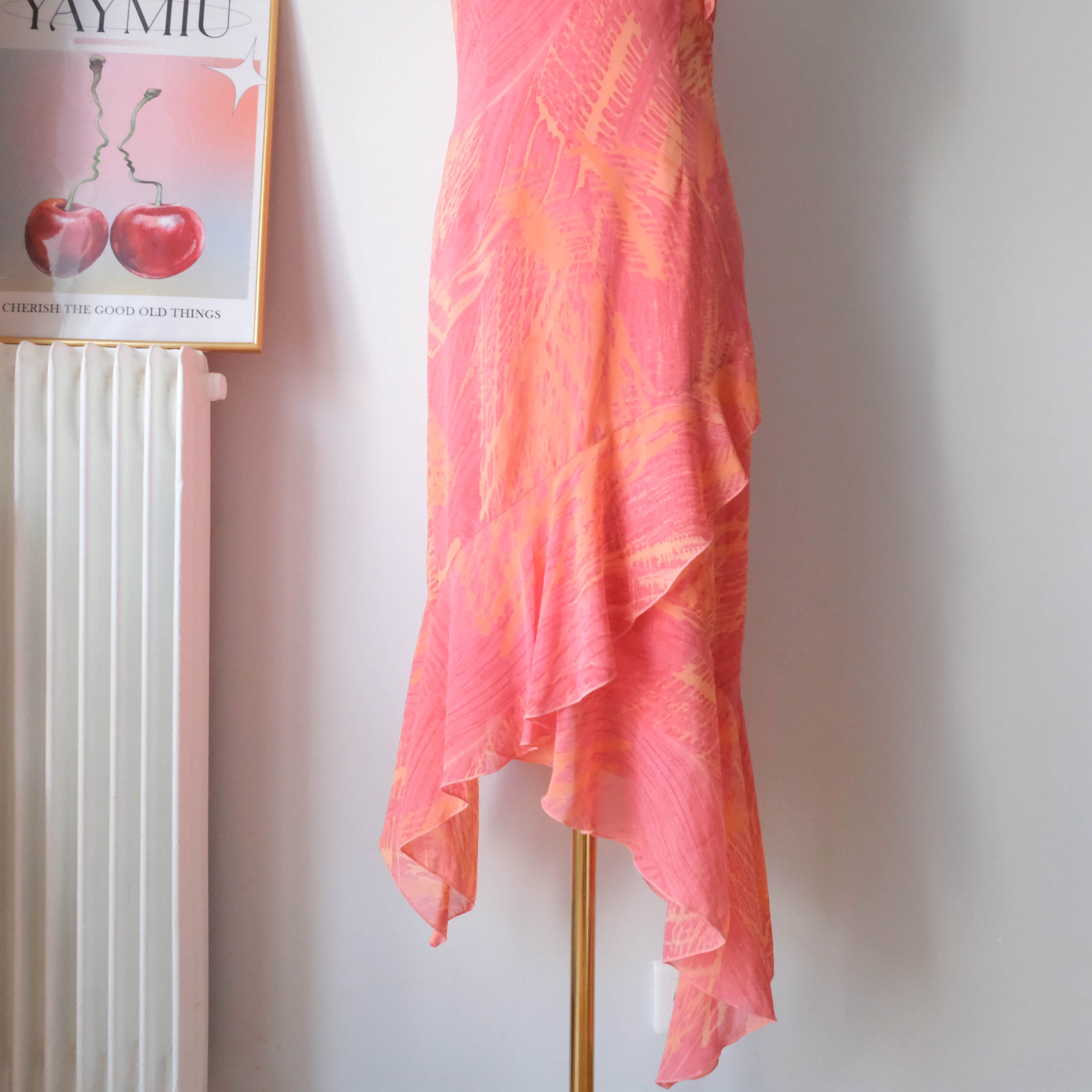 ESPRIT Vintage Y2K Asymmetrical Ruffled Midi Dress