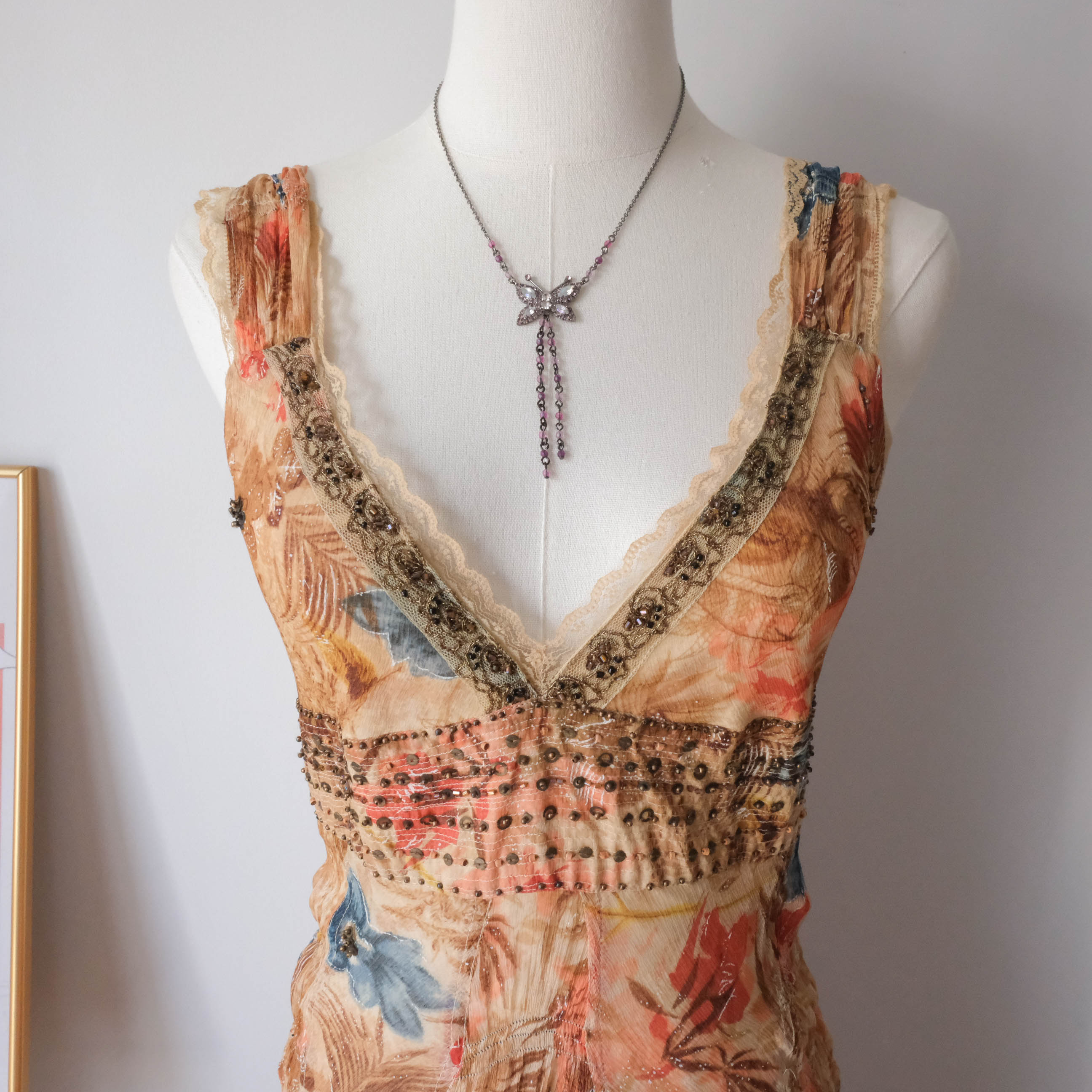 Vintage Italian Romantic Cottage Beaded Floral Dress