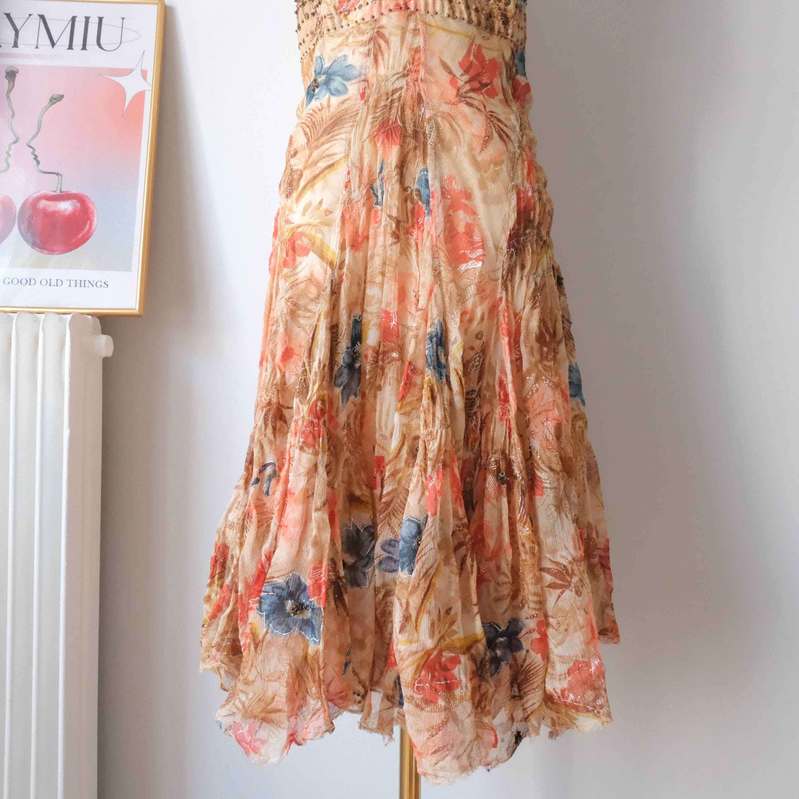 Vintage Italian Romantic Cottage Beaded Floral Dress