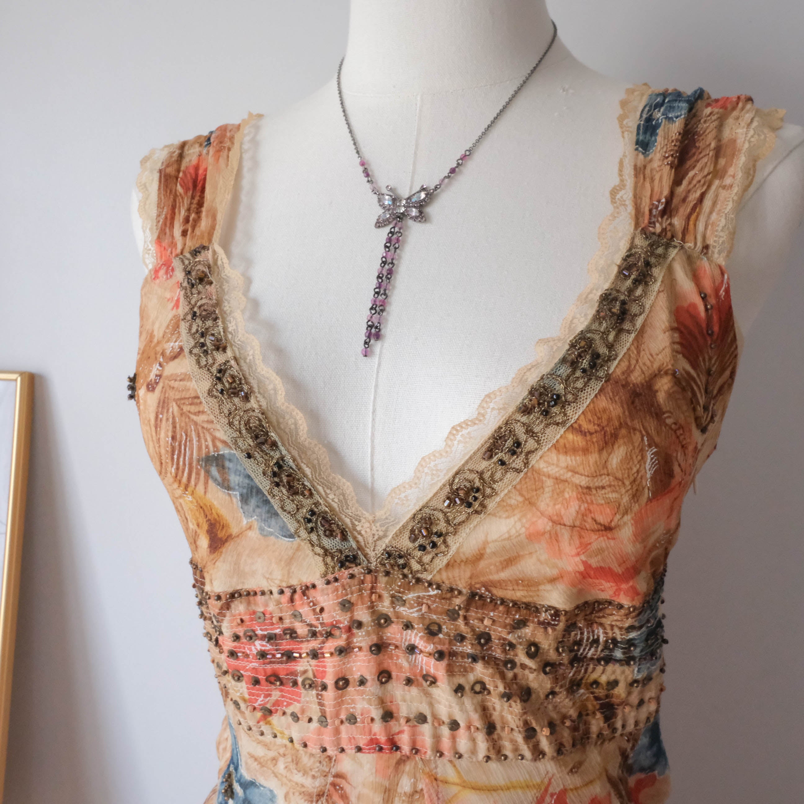 Vintage Italian Romantic Cottage Beaded Floral Dress