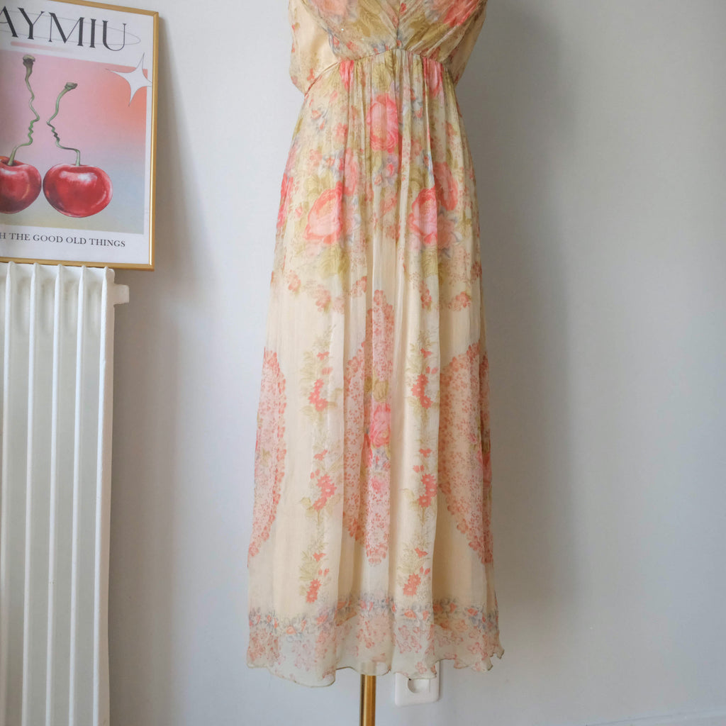 DERHY Vintage Beautiful Cottage Fairy Floral Embellisment Midi Dress