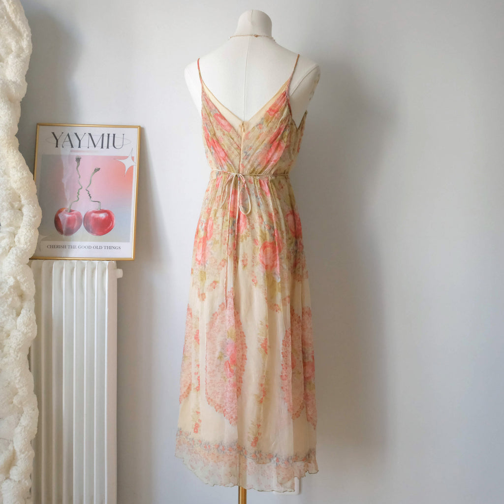DERHY Vintage Beautiful Cottage Fairy Floral Embellisment Midi Dress