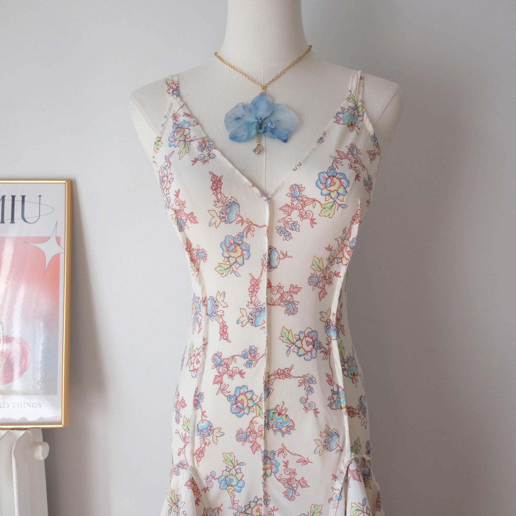 Vintage Asymmetrical Floral Maxi Dress with Ruffle